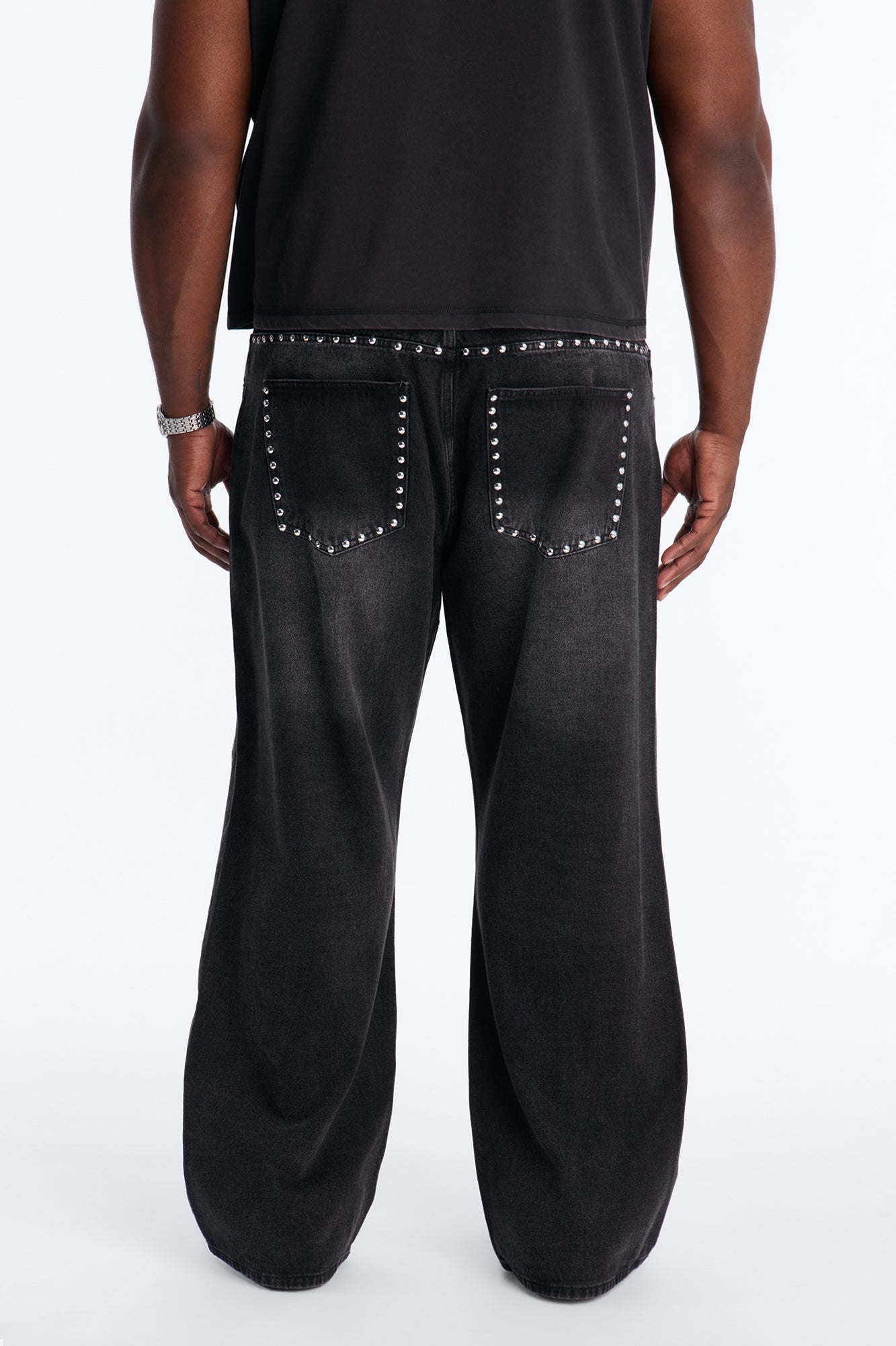 Baggy Studded Mayhem Jean - Black Wash Fashion Nova