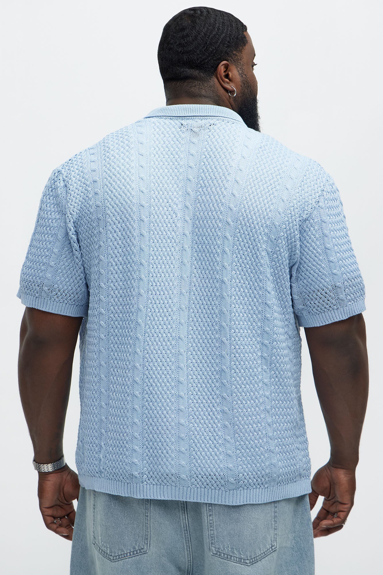 Unwind Cable Knit Short Sleeve Button Up - Blue Fashion Nova