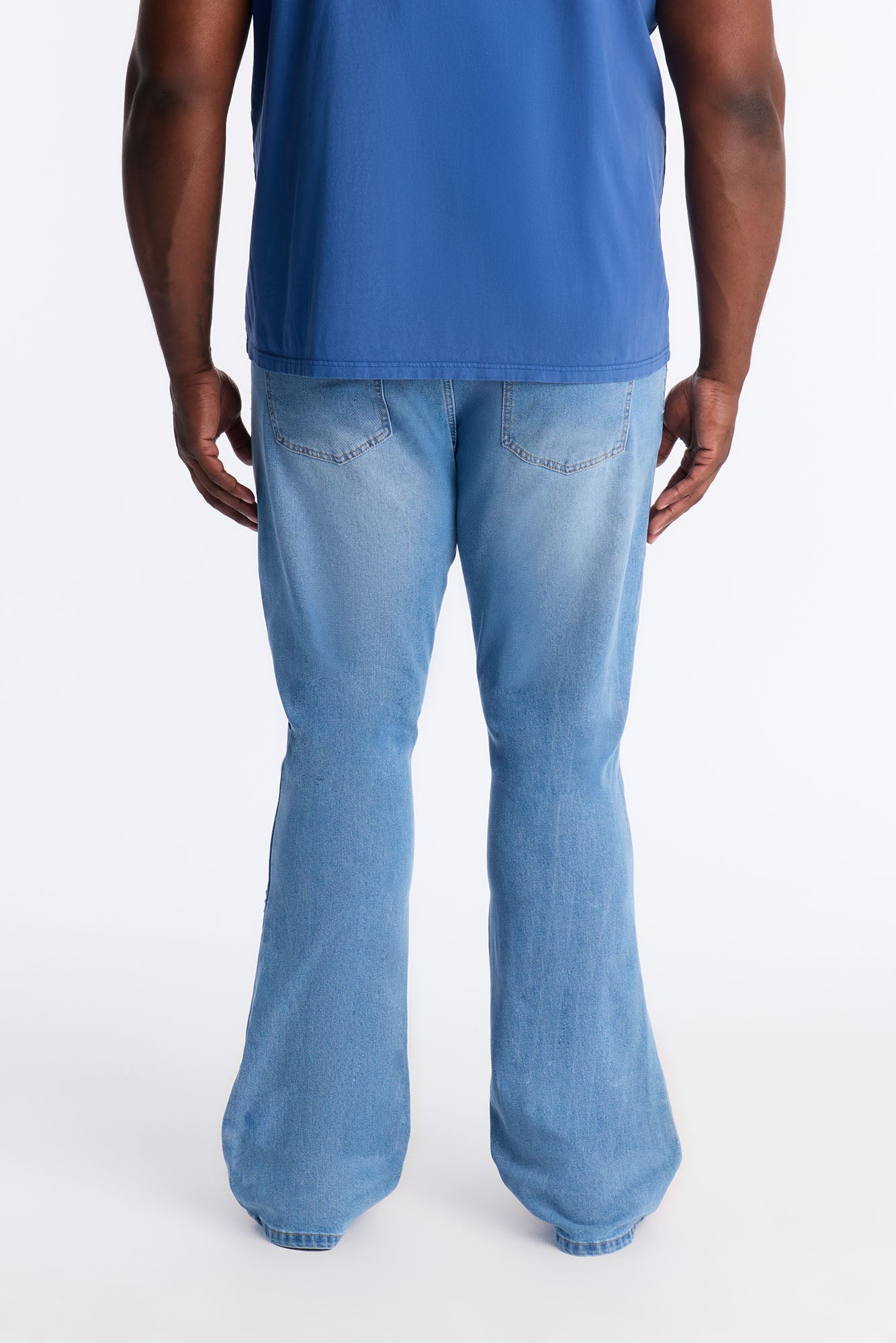 Stacked Slim Flare Embossed Supernova Jeans - Medium Blue Wash Fashion Nova