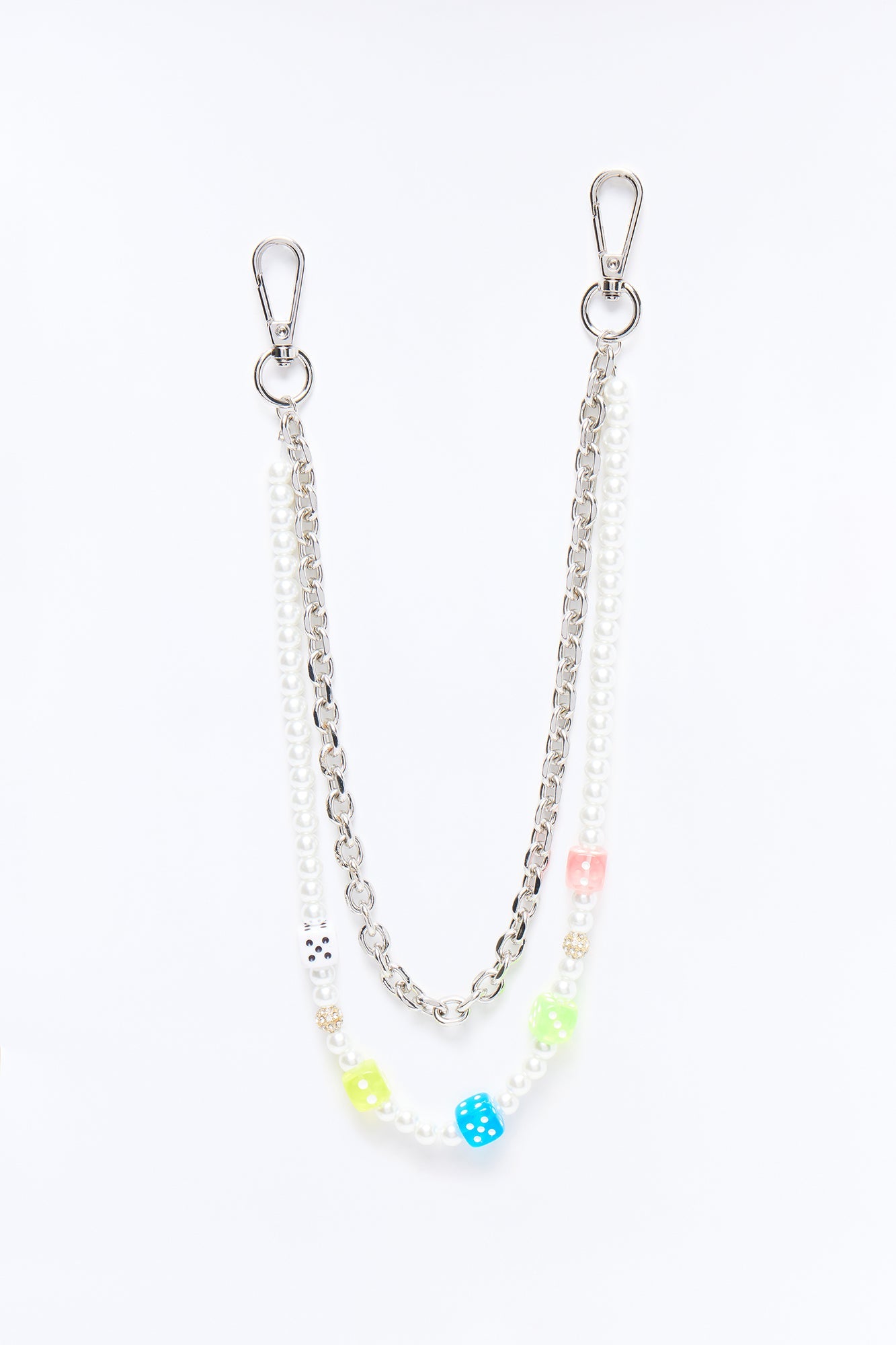 Colored Dice Pearl Stacked Pant Chain - Silver Fashion Nova