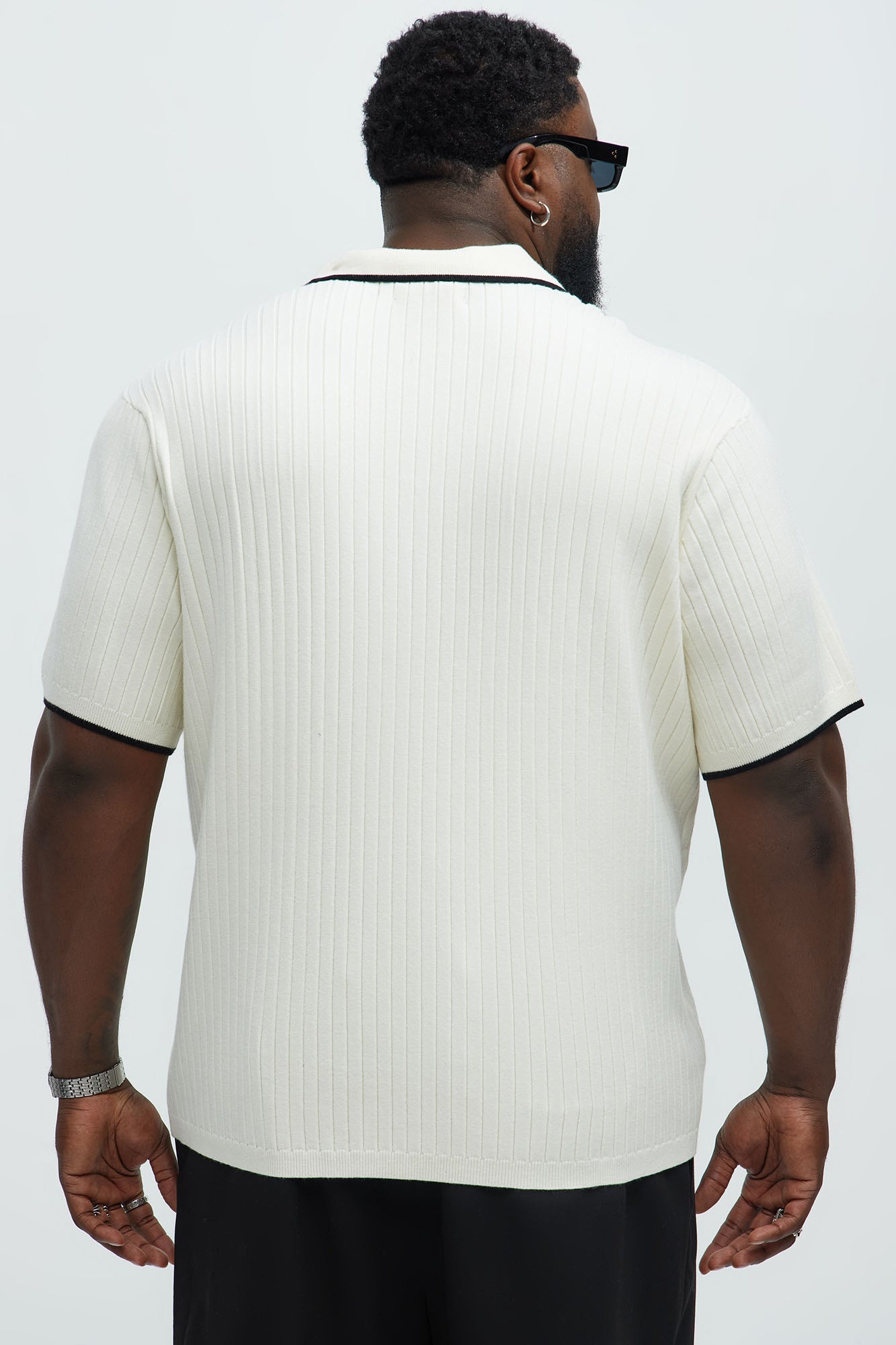 Garrison Knitted Johnny Collar Short Sleeve Polo - Cream/combo Fashion Nova
