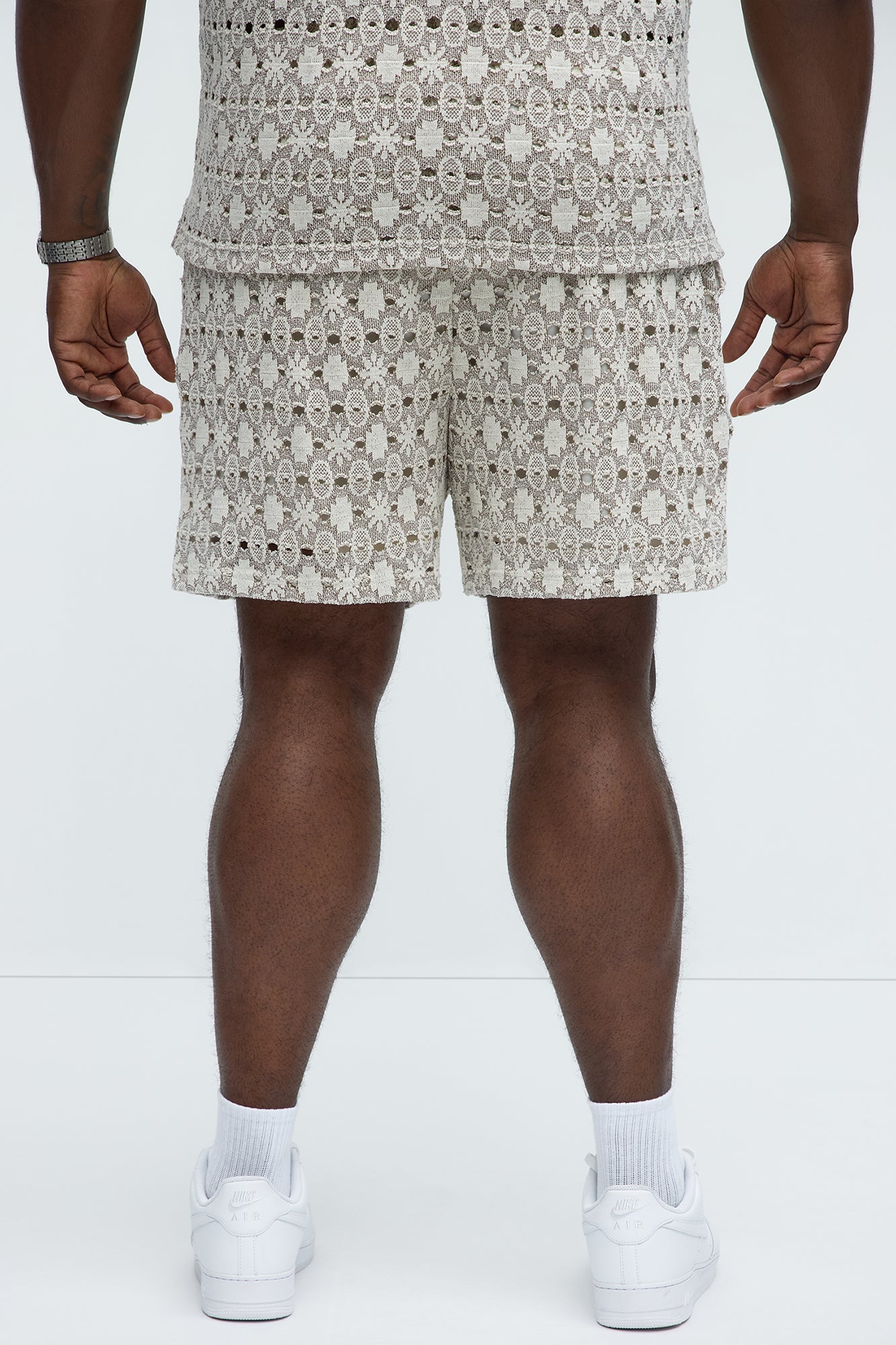 Patterned Open Knit Shorts - Cream/combo Fashion Nova