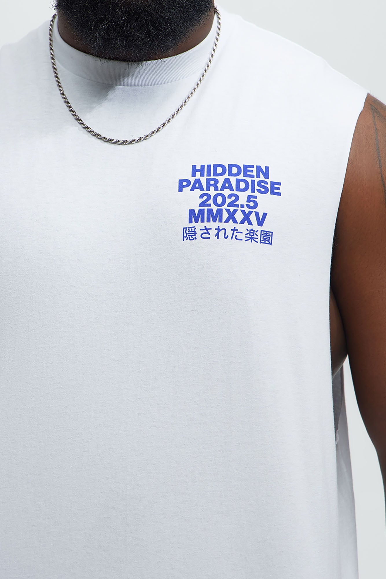Hidden Paradise Muscle Tee - White Fashion Nova