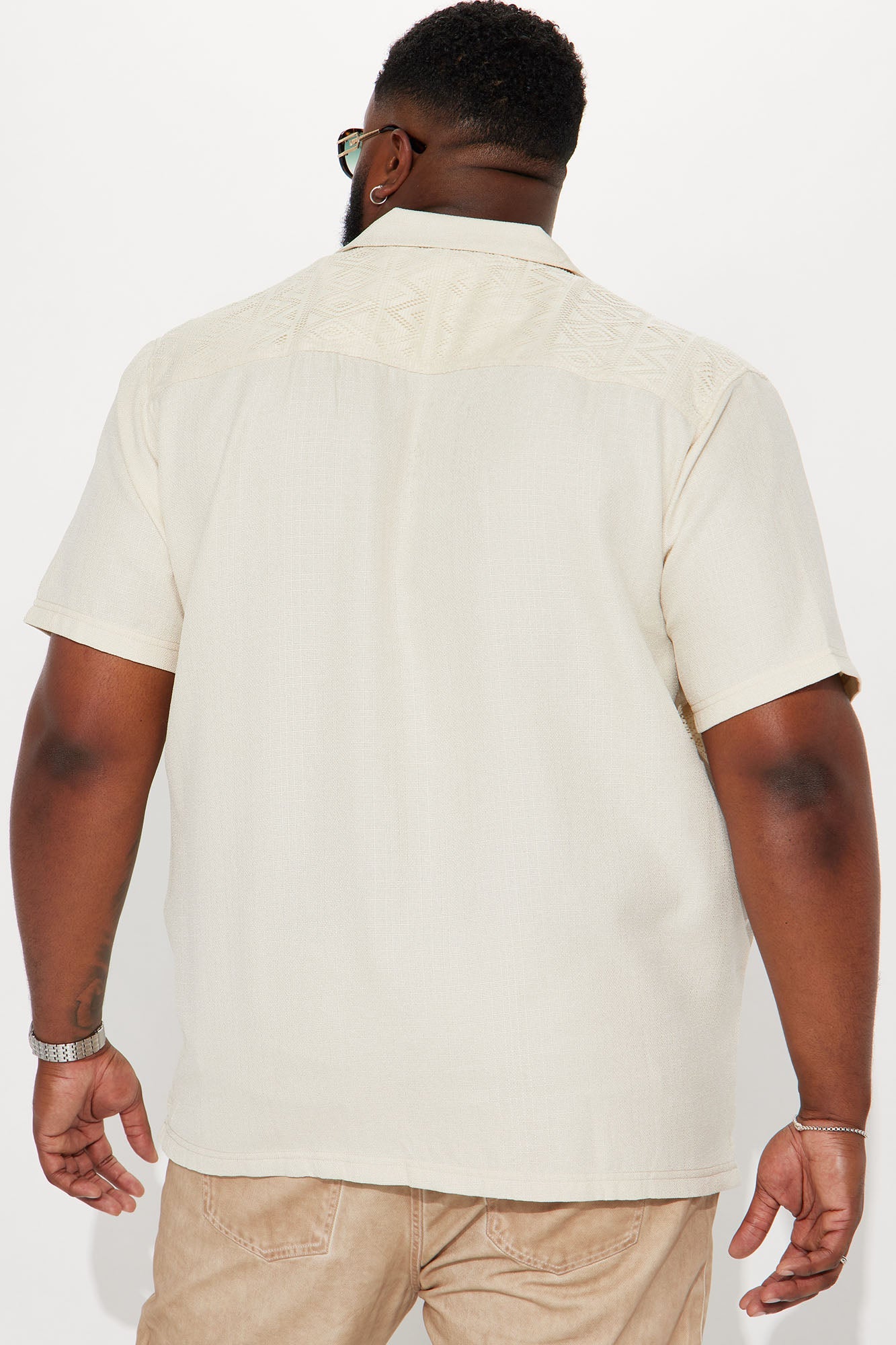 Half Crochet Pattern Short Sleeve Button Up Shirt - Cream Fashion Nova