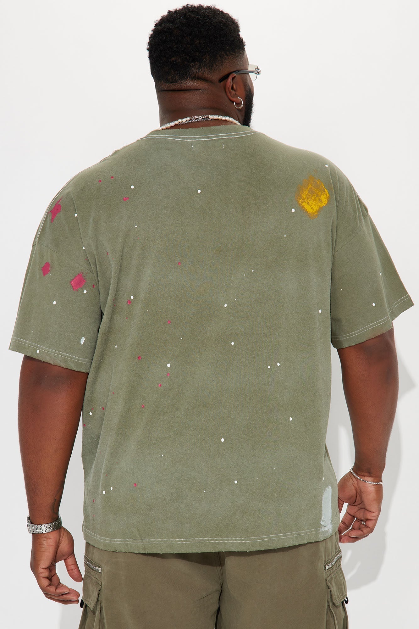 GOAT Paint Splatter Oversized Short Sleeve Tee - Olive Fashion Nova