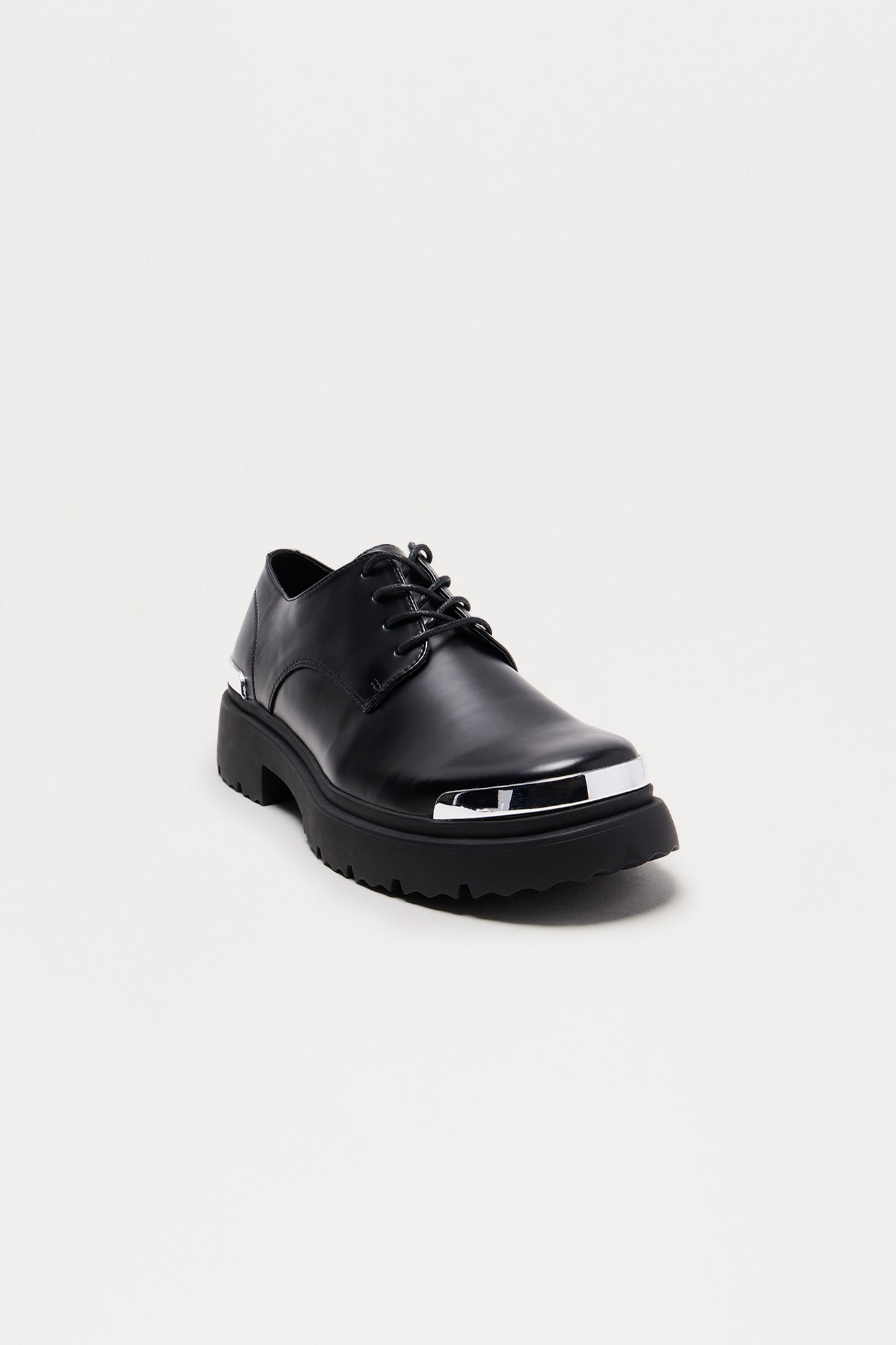 Metallic Detail Chunky Lace Up Shoes - Black Fashion Nova