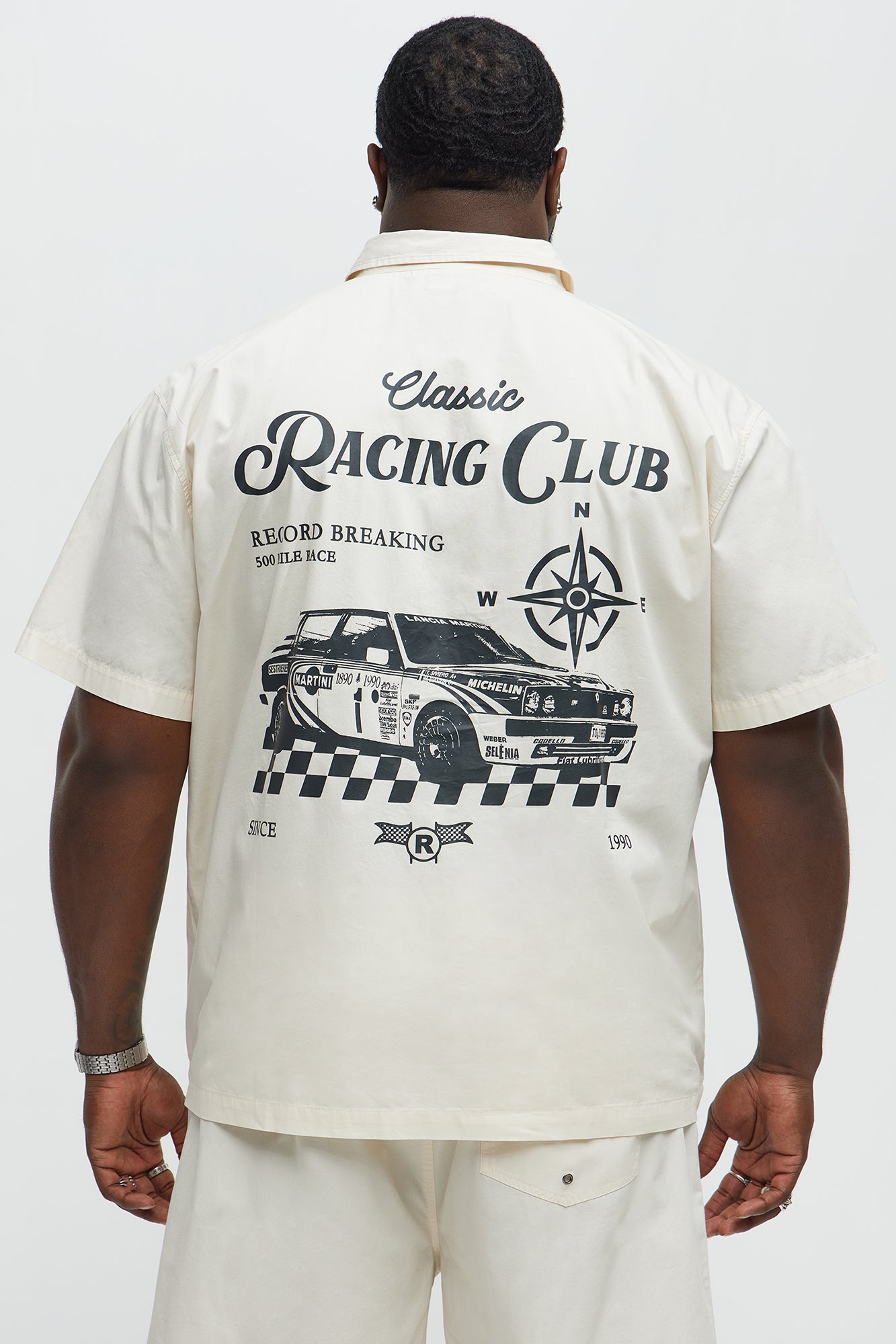 Racing Club Short Sleeve Button Up Shirt - Cream Fashion Nova