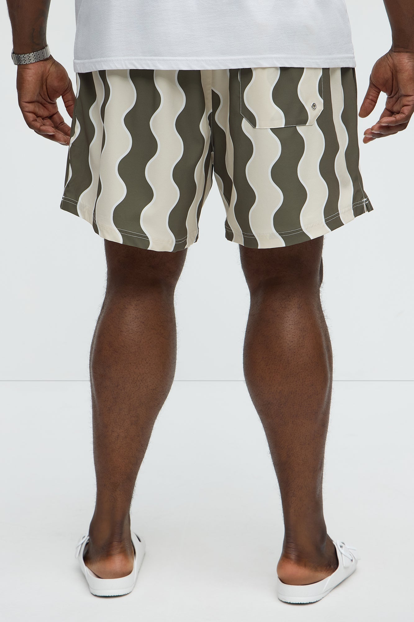 Retro Wavy Swim Mid Trunk - Olive/combo Fashion Nova