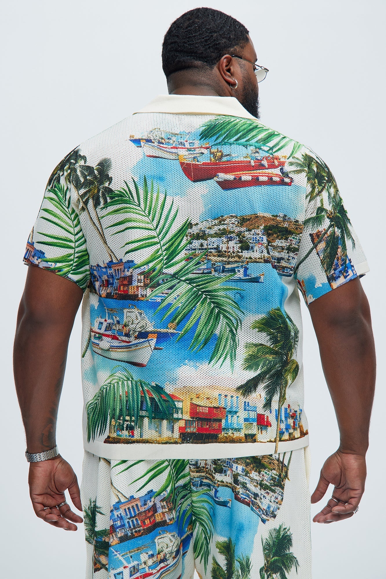 Mykonos Textured Shirt - Cream/combo Fashion Nova