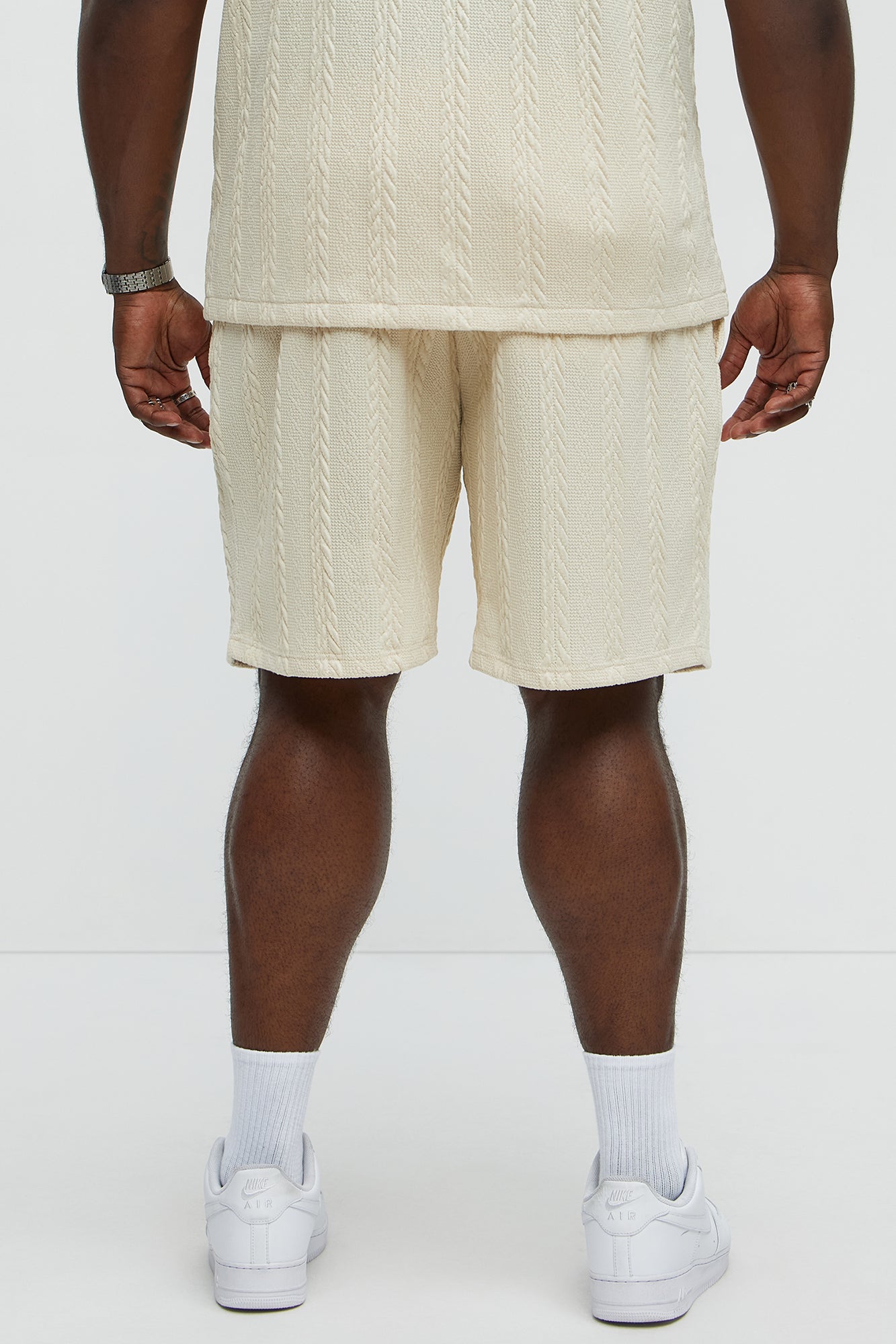 Textured Stripes Relaxed Drawstring Shorts - Cream Fashion Nova