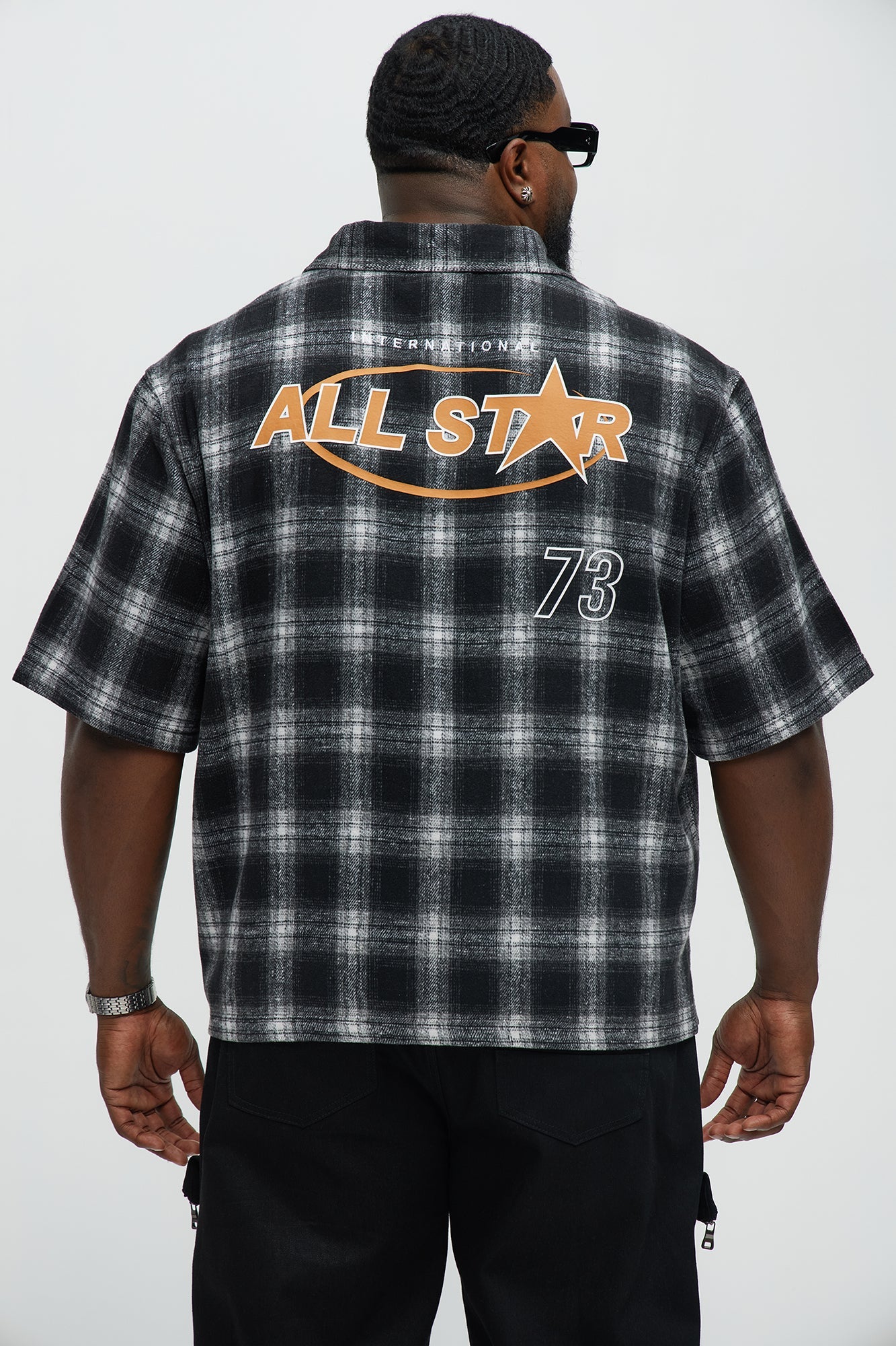 All Star Plaid Button Down Cropped Short Sleeve Shirt - Black/combo Fashion Nova