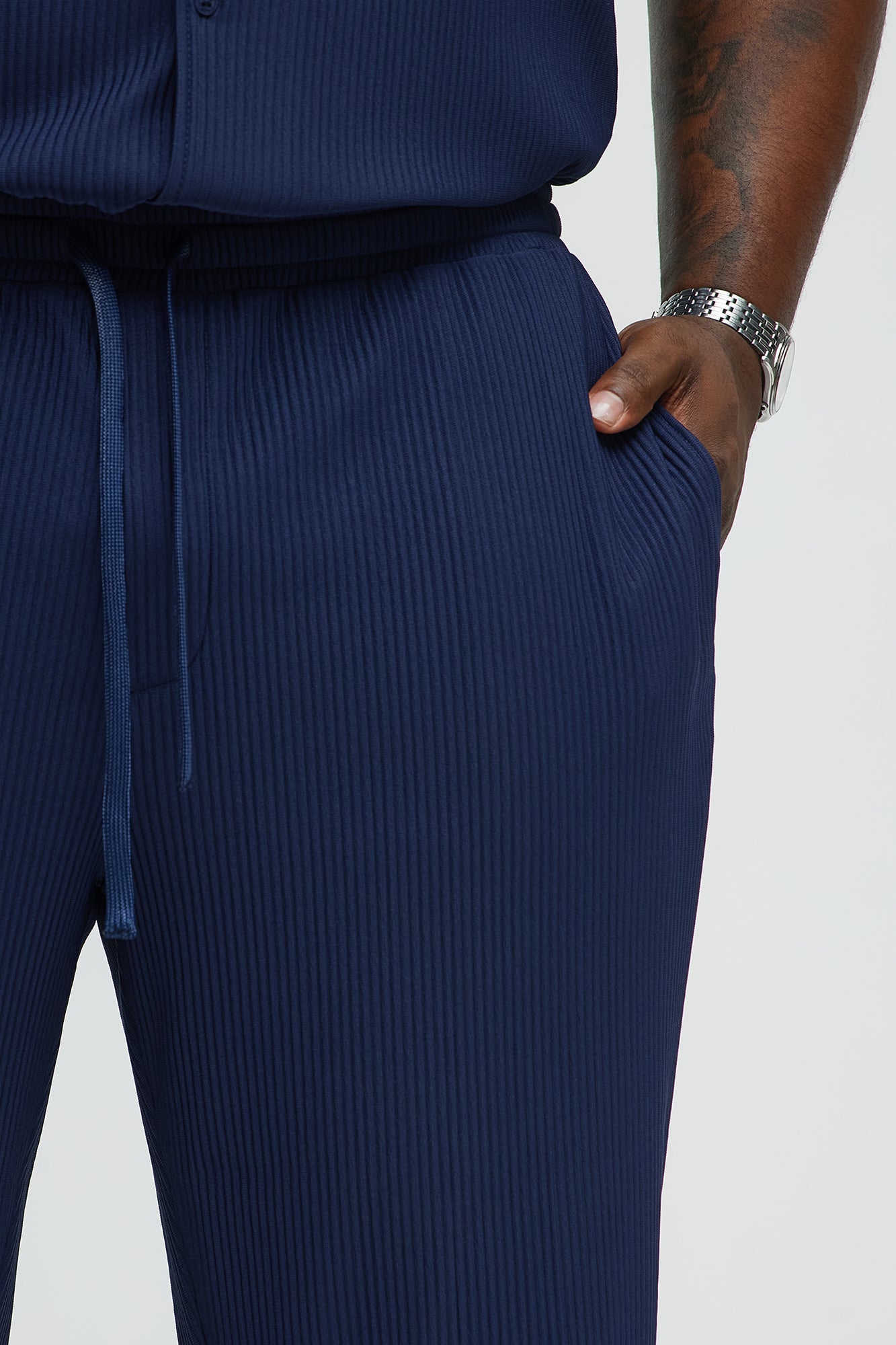 Show Up Slim Slit Pants - Navy Fashion Nova
