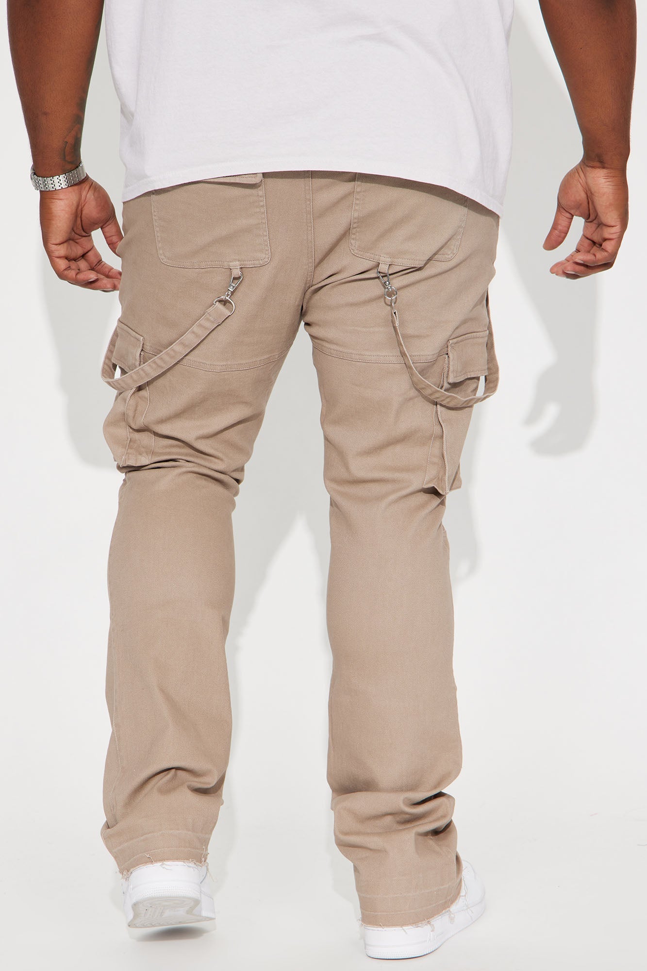 Strapped In Cargo Stacked Skinny Flare Jeans - Taupe Fashion Nova