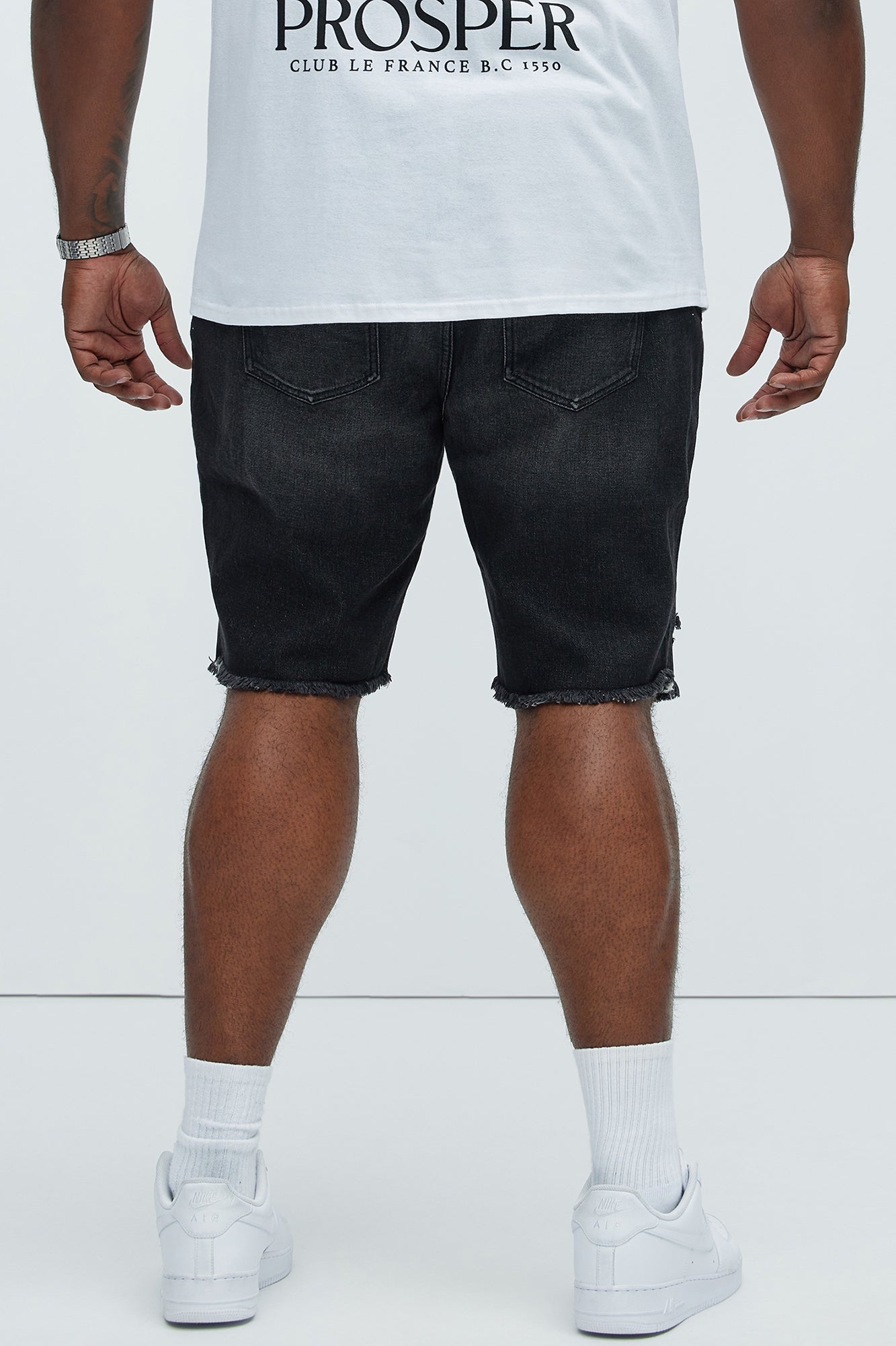 Back To It Distressed Raw Hem Slim Denim Shorts - Black Fashion Nova