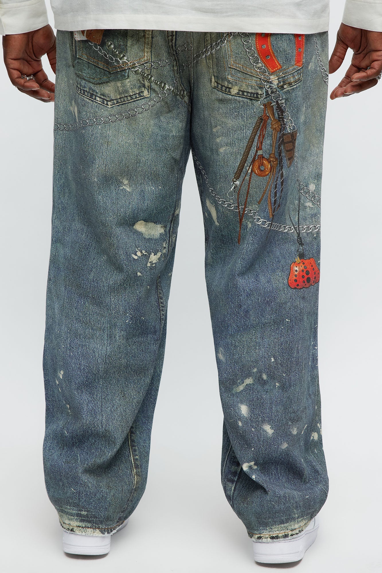 Baggy Rebel Printed Jeans - Medium Blue Wash Fashion Nova