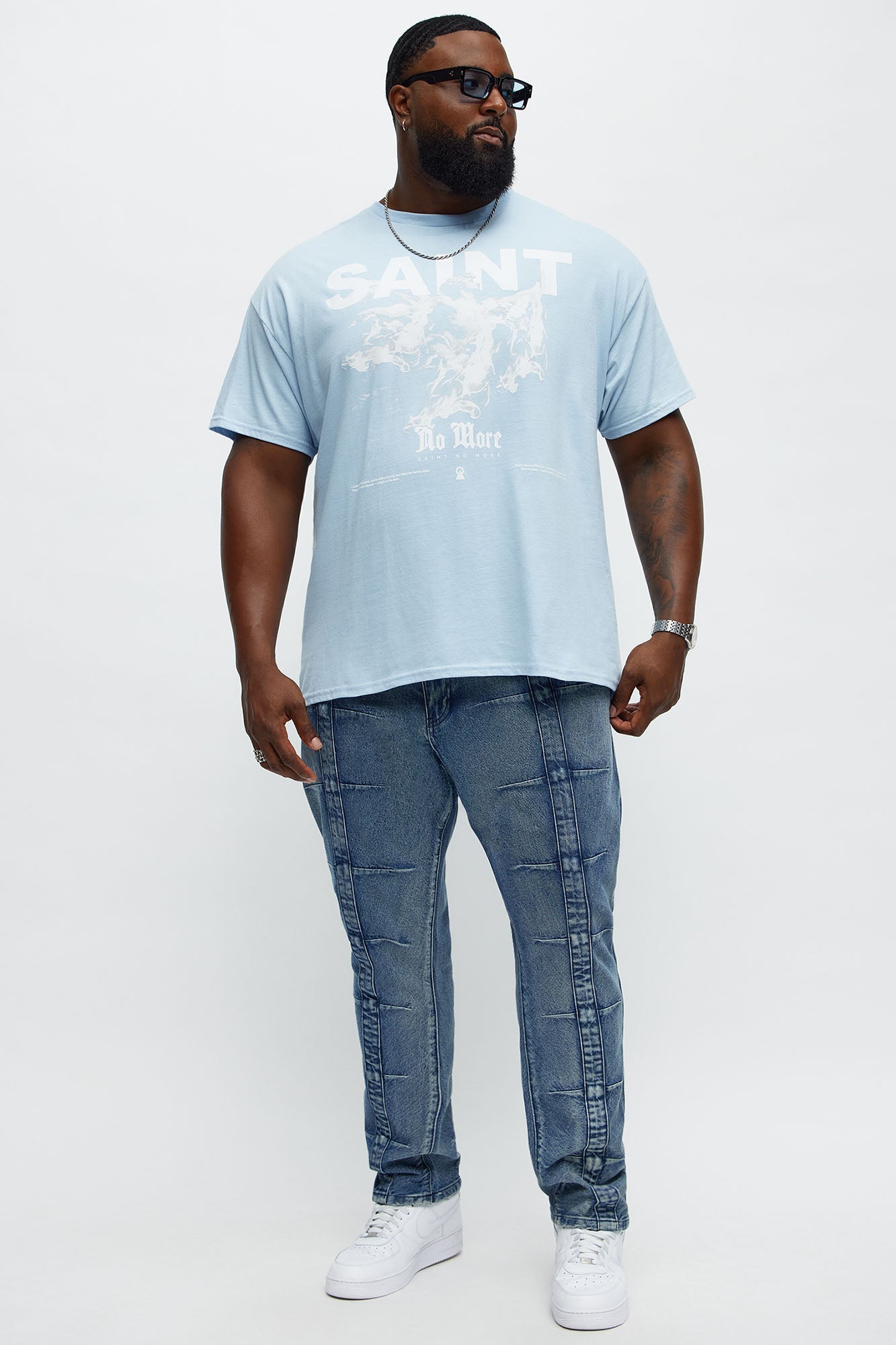 Forever Saint No More Short Sleeve Tee - Light Blue Fashion Nova