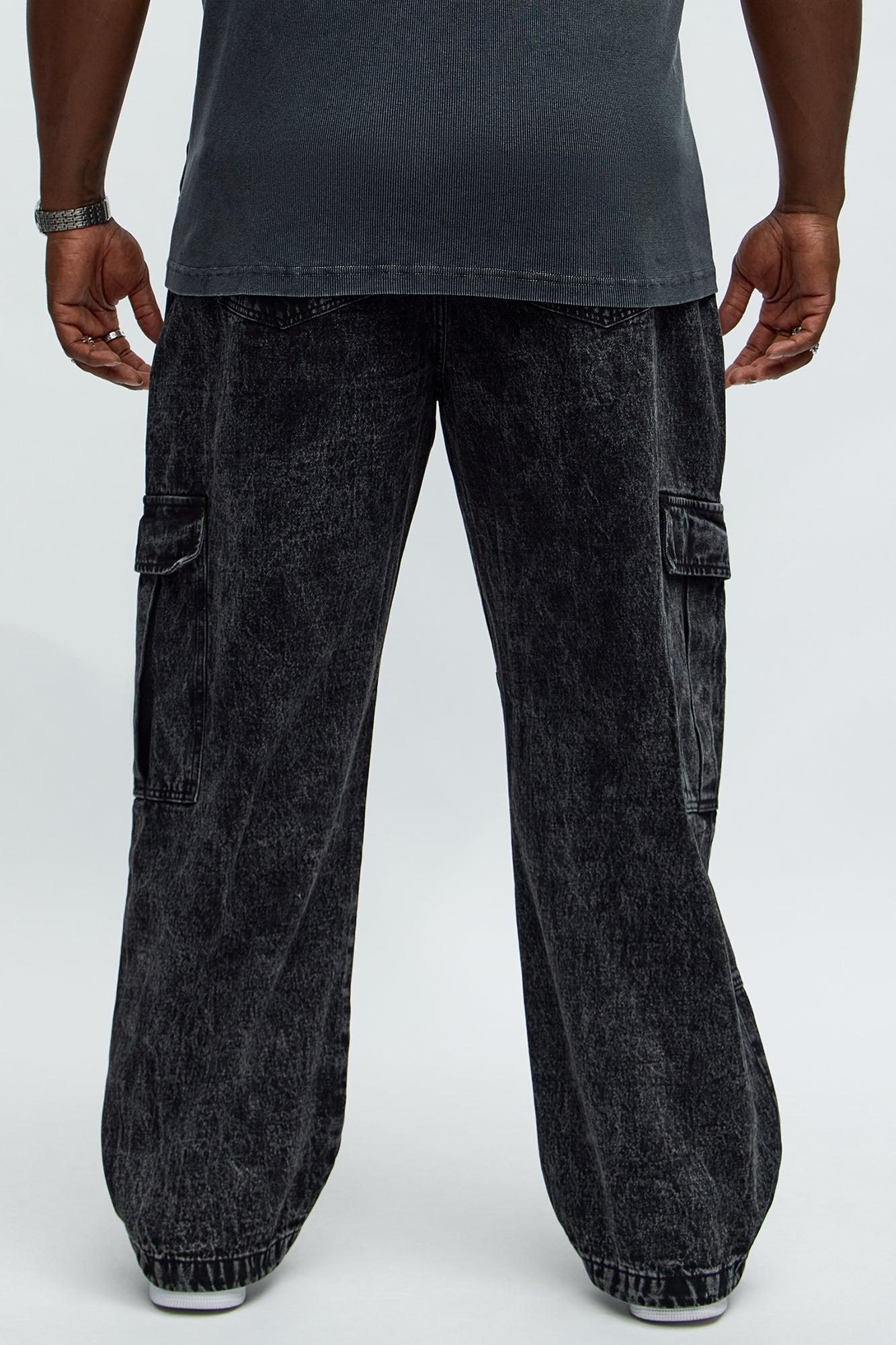 Baggy Minor Panel Cargo Jeans - Black Wash Fashion Nova