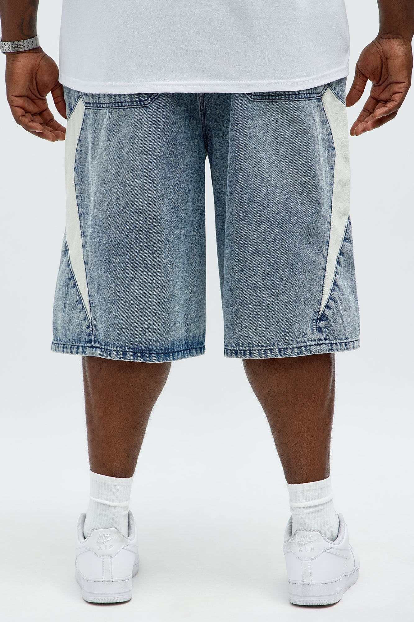 Baggy Side Star Denim Short - Medium Blue Wash Fashion Nova