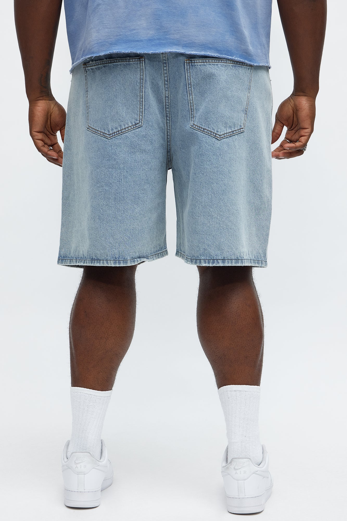 Relaxed Star Studded Denim Shorts - Light Blue Wash Fashion Nova