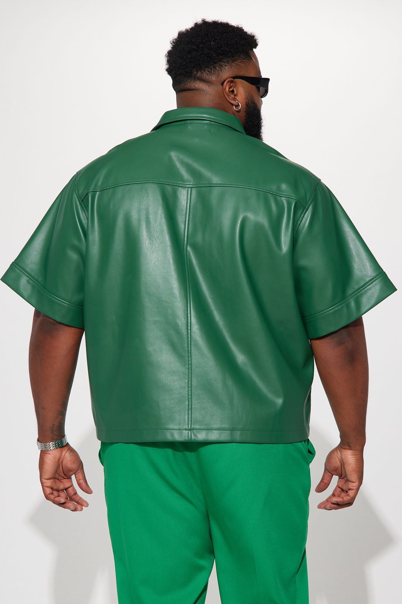 Cropped High Stepper Faux Leather Button Up Shirt - Hunter Fashion Nova