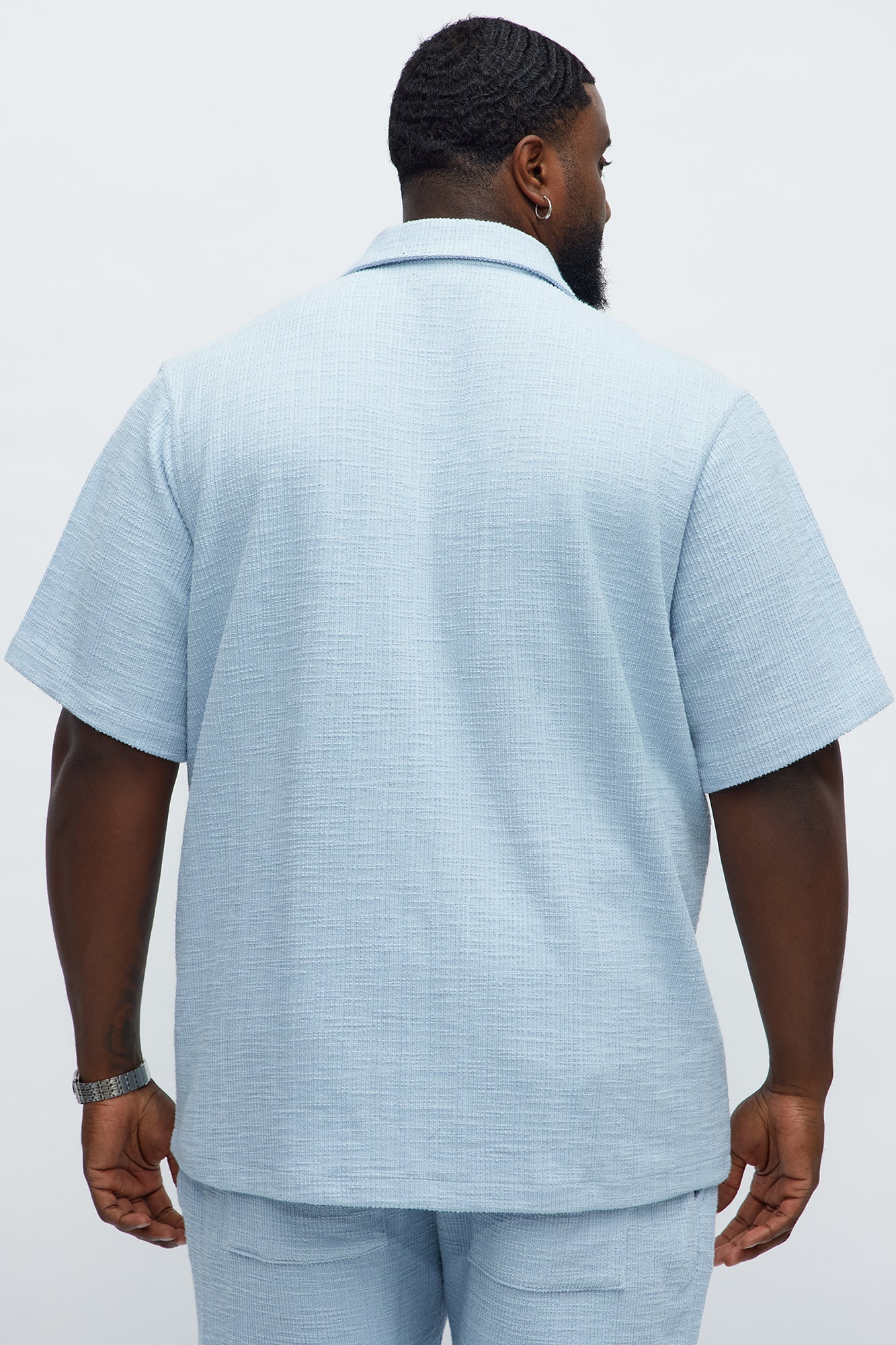 Dean Textured Short Sleeve Button Up Shirt - Light Blue Fashion Nova