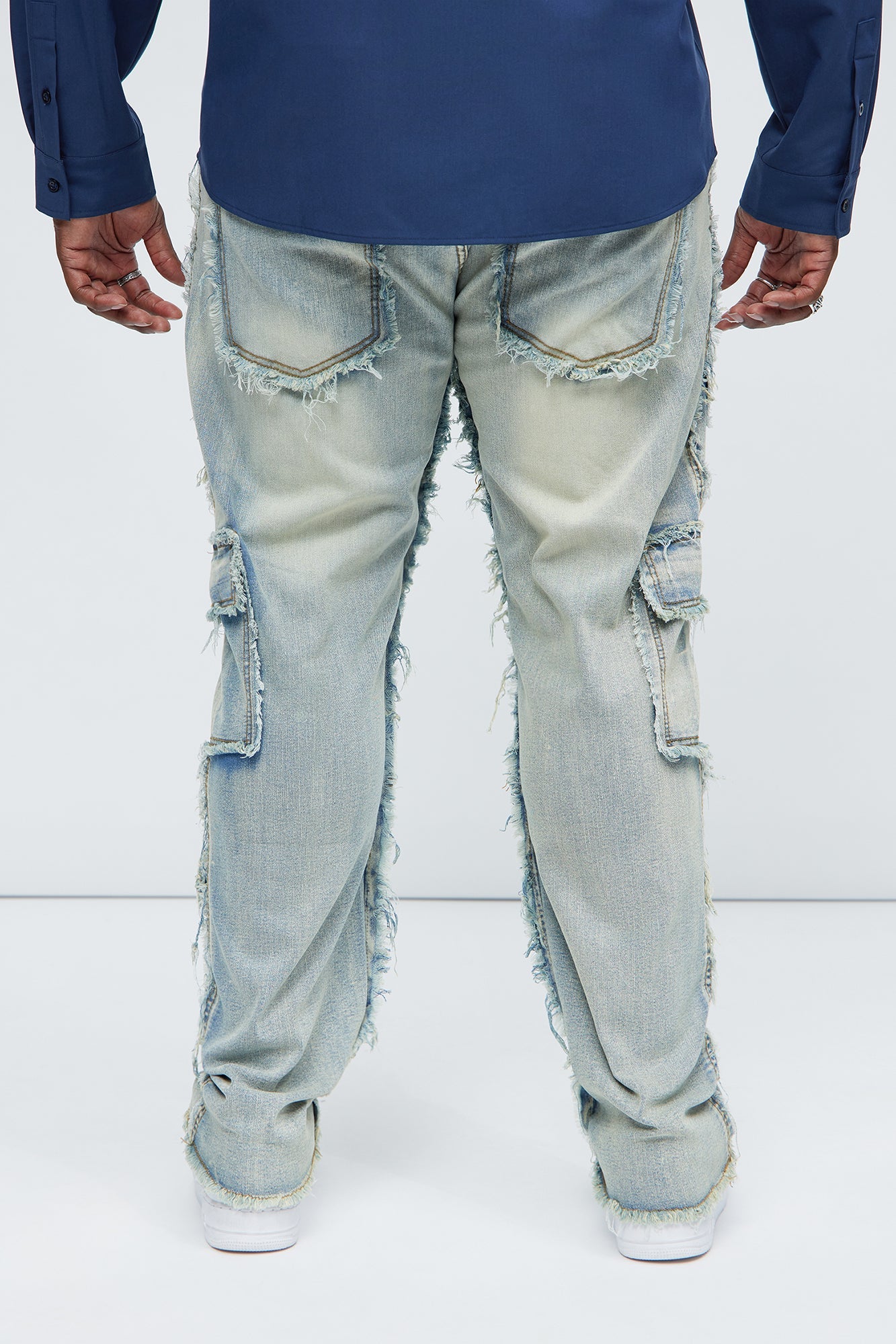 One Way Cargo Frayed Straight Jeans - Medium Wash Fashion Nova