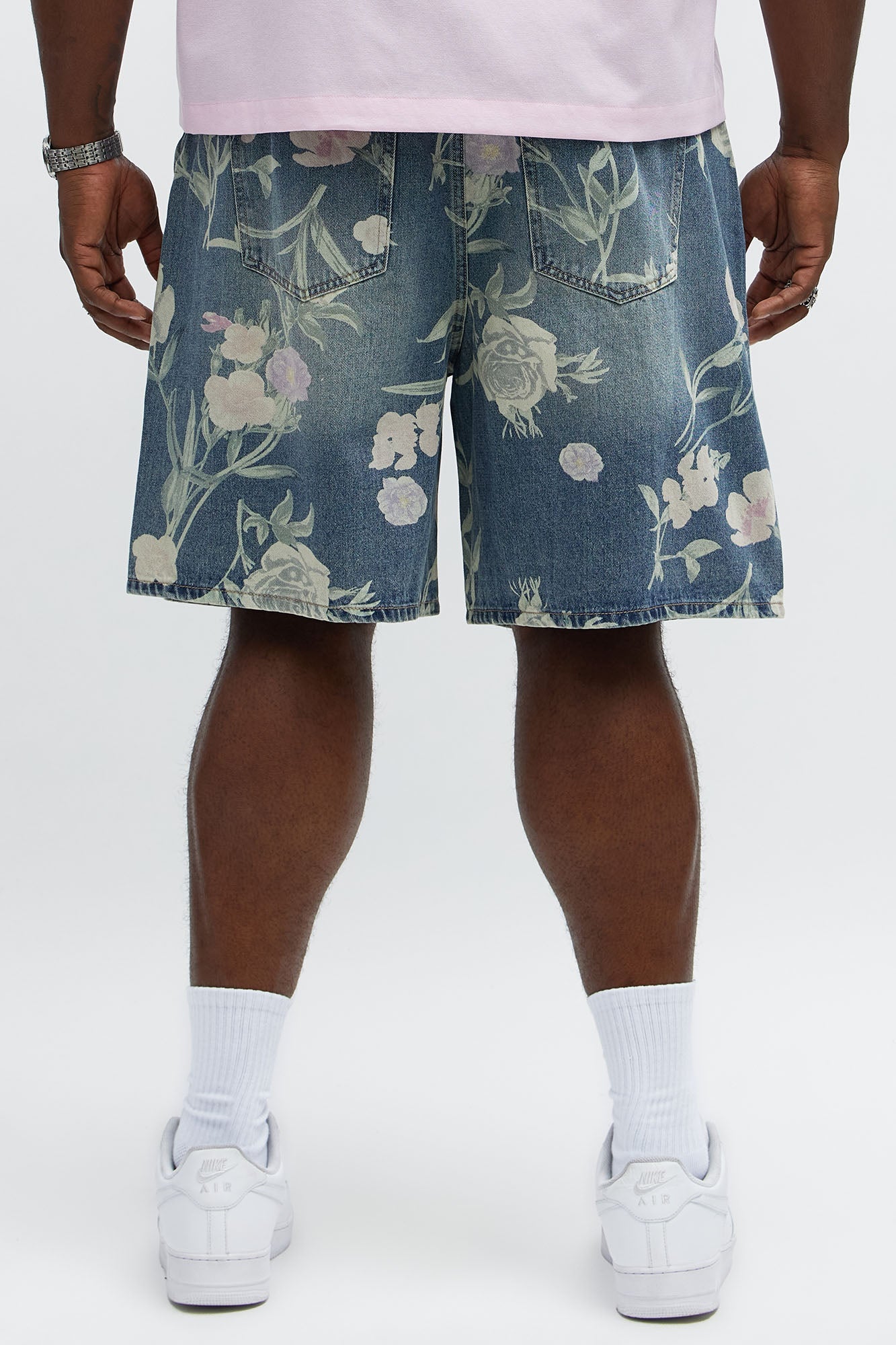 Relaxed Fallen Roses Denim Shorts - Medium Blue Wash Fashion Nova