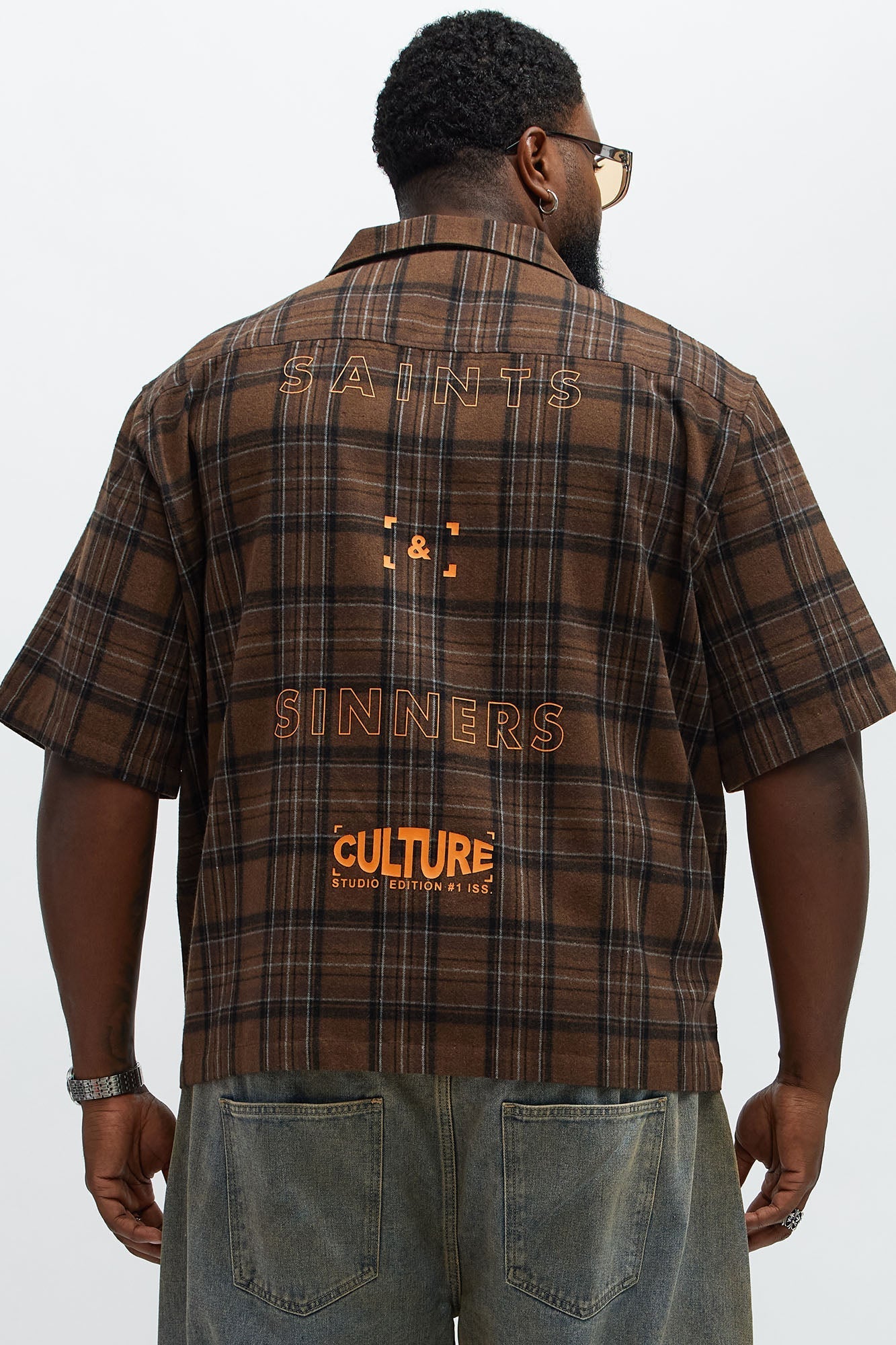 Culture Plaid Cropped Button Up Shirt - Brown Fashion Nova