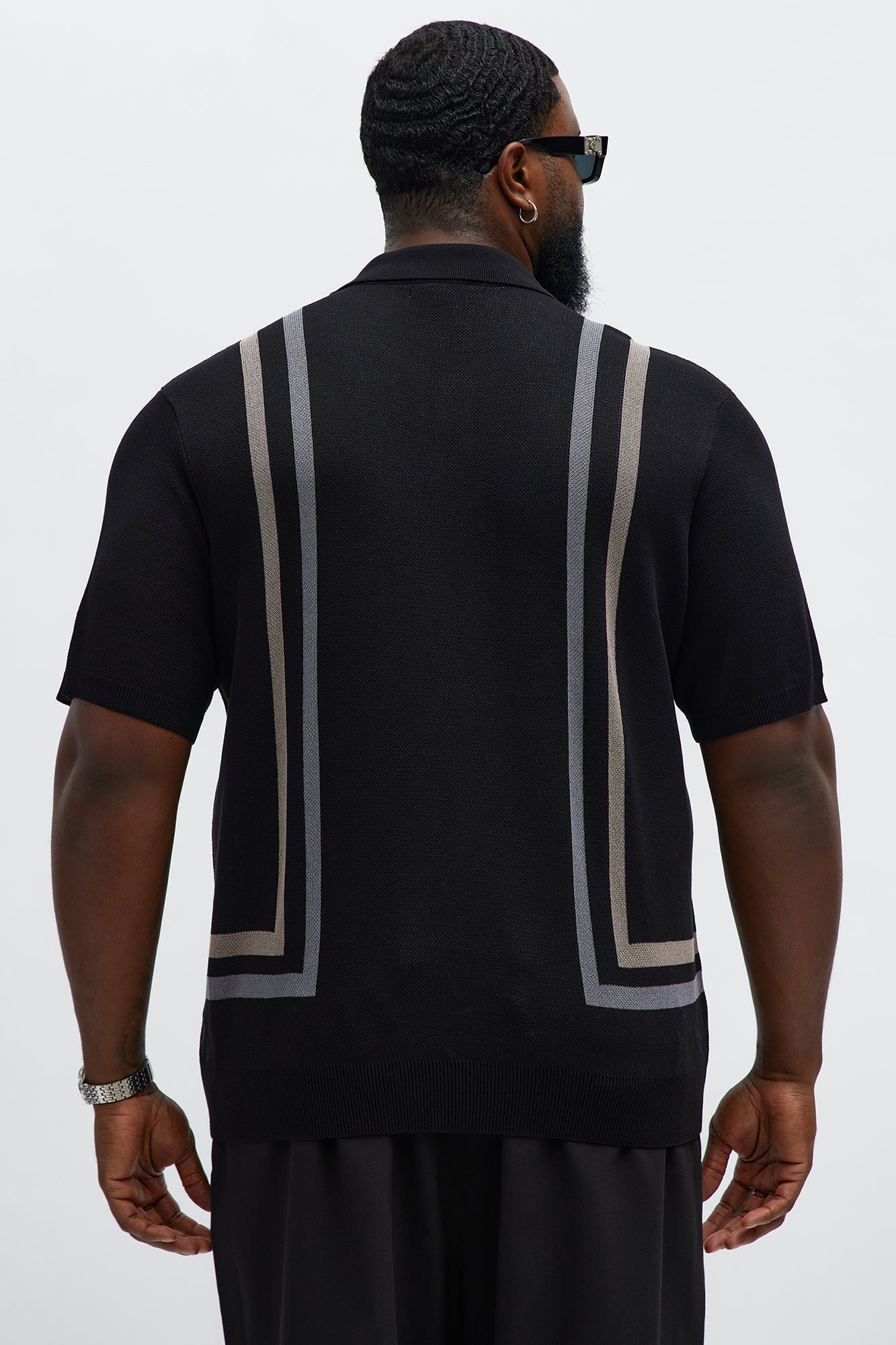 Seeing Lines Knit Johnny Collar Shirt - Black/combo Fashion Nova