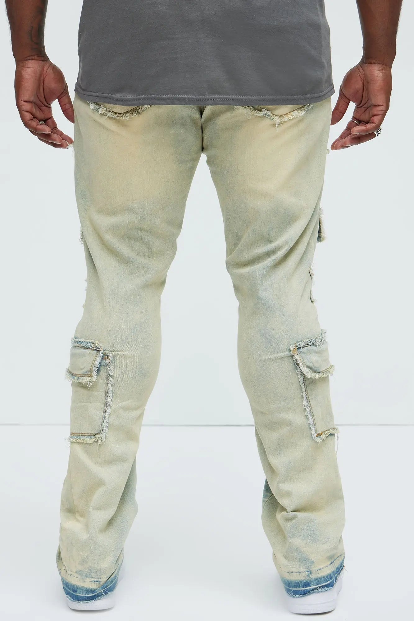 Can I Cargo Stacked Skinny Flare Jeans - Light Wash Fashion Nova