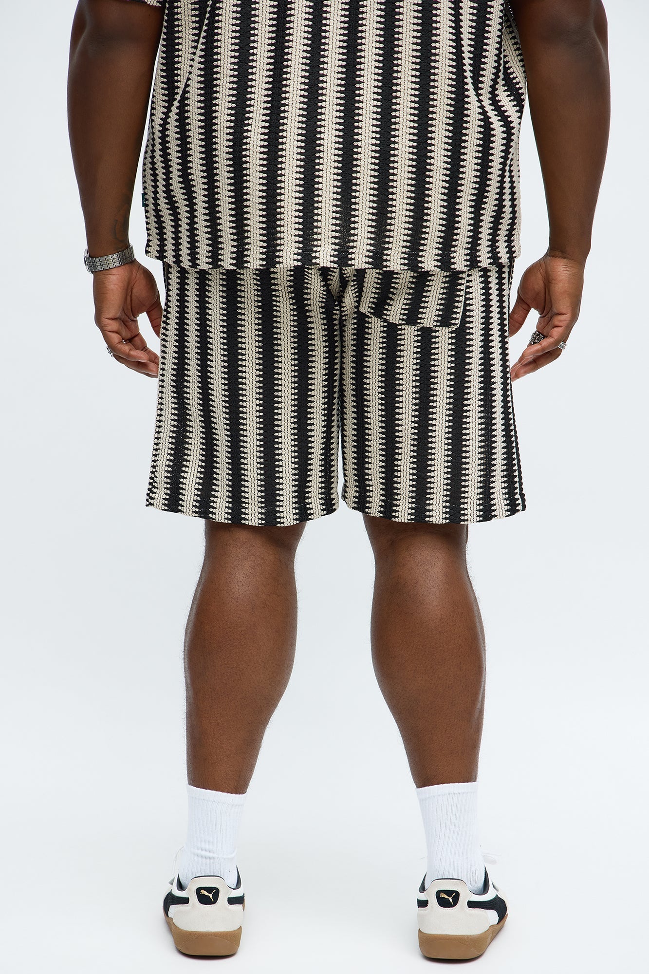 Summit Striped Relaxed Shorts - Black/combo Fashion Nova