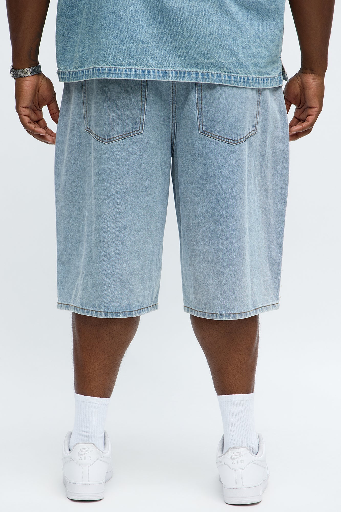 Baggy Pearls Along The Side Denim Short - Light Wash Fashion Nova