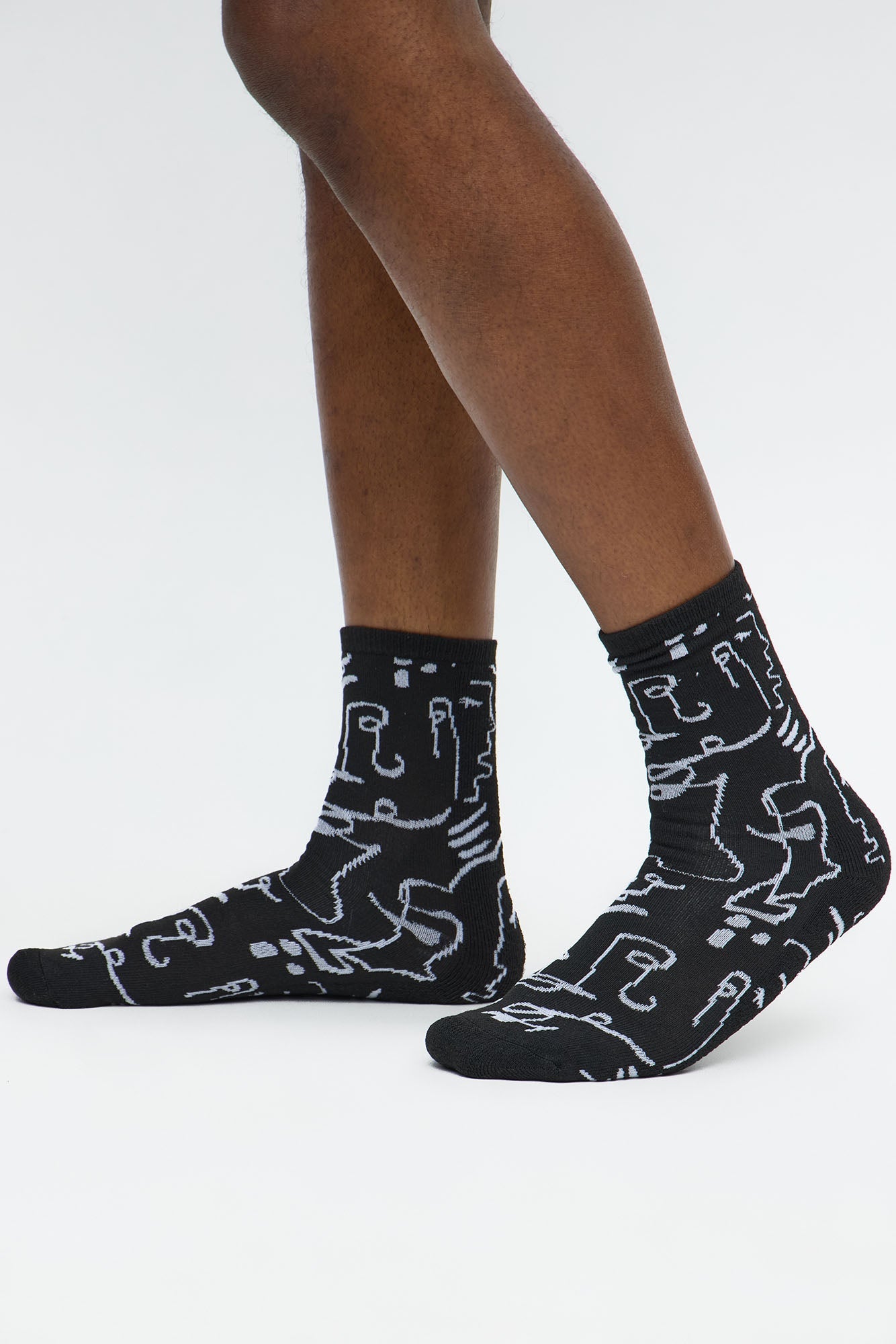 Graphic Crew Socks 3 Pack - White/Black Fashion Nova