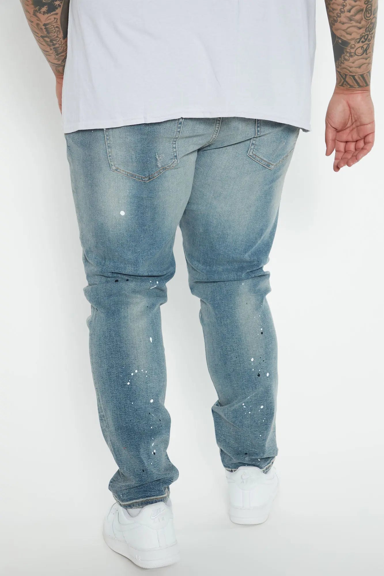 Ripped And Bleach Splatter Slim Jeans - Light Blue Wash Fashion Nova