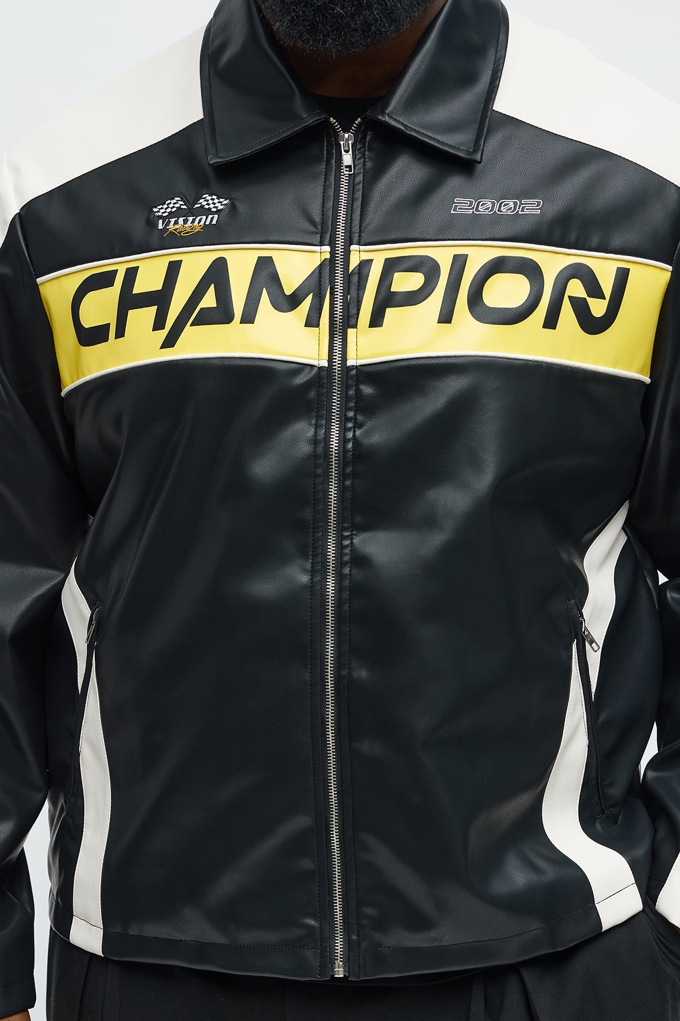 Relaxed Racer Moto Zip Jacket - Black/combo Fashion Nova
