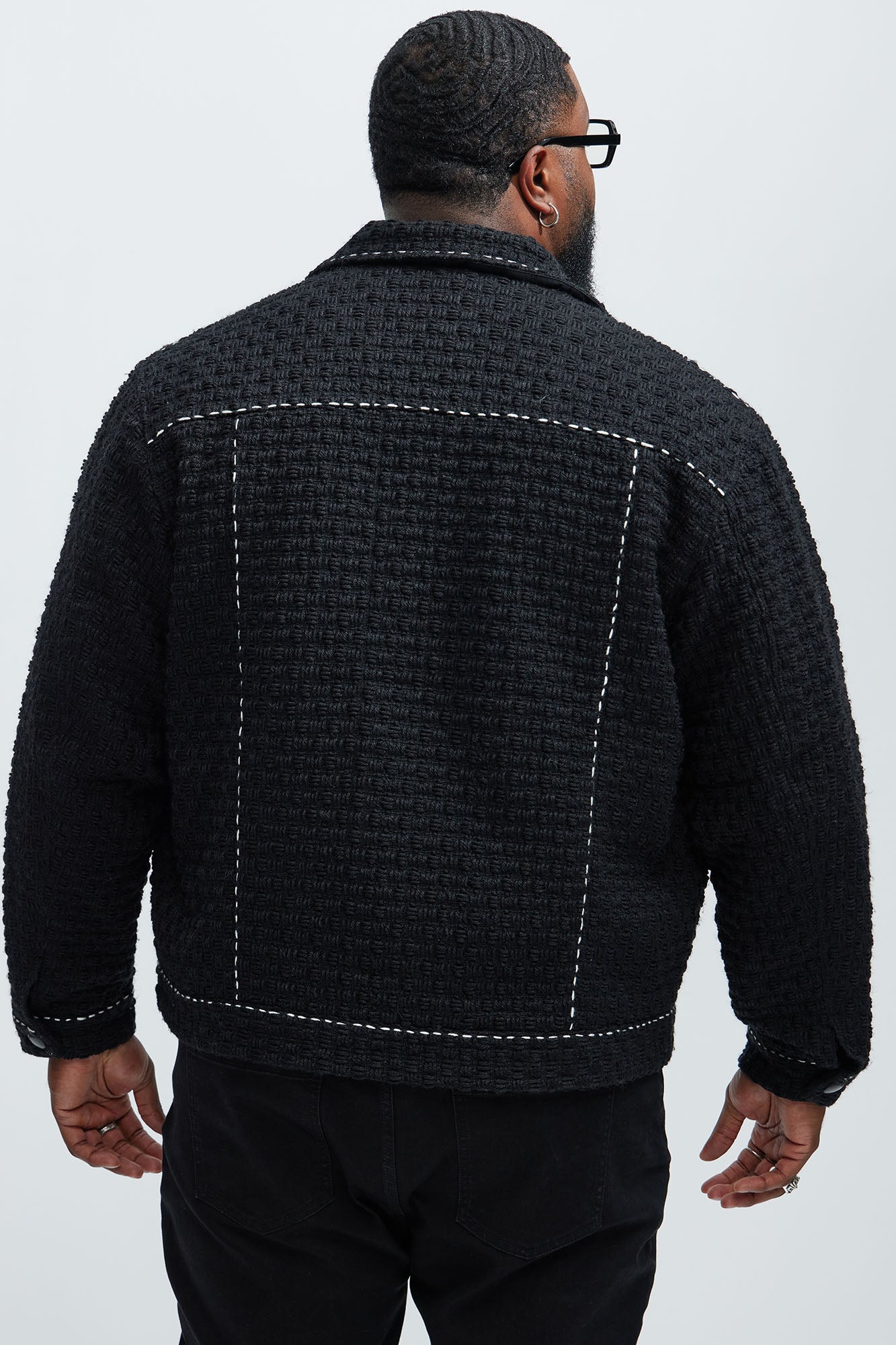 Beverly Tweed Contrasting Stitch Trucker Jacket - Black Fashion Nova