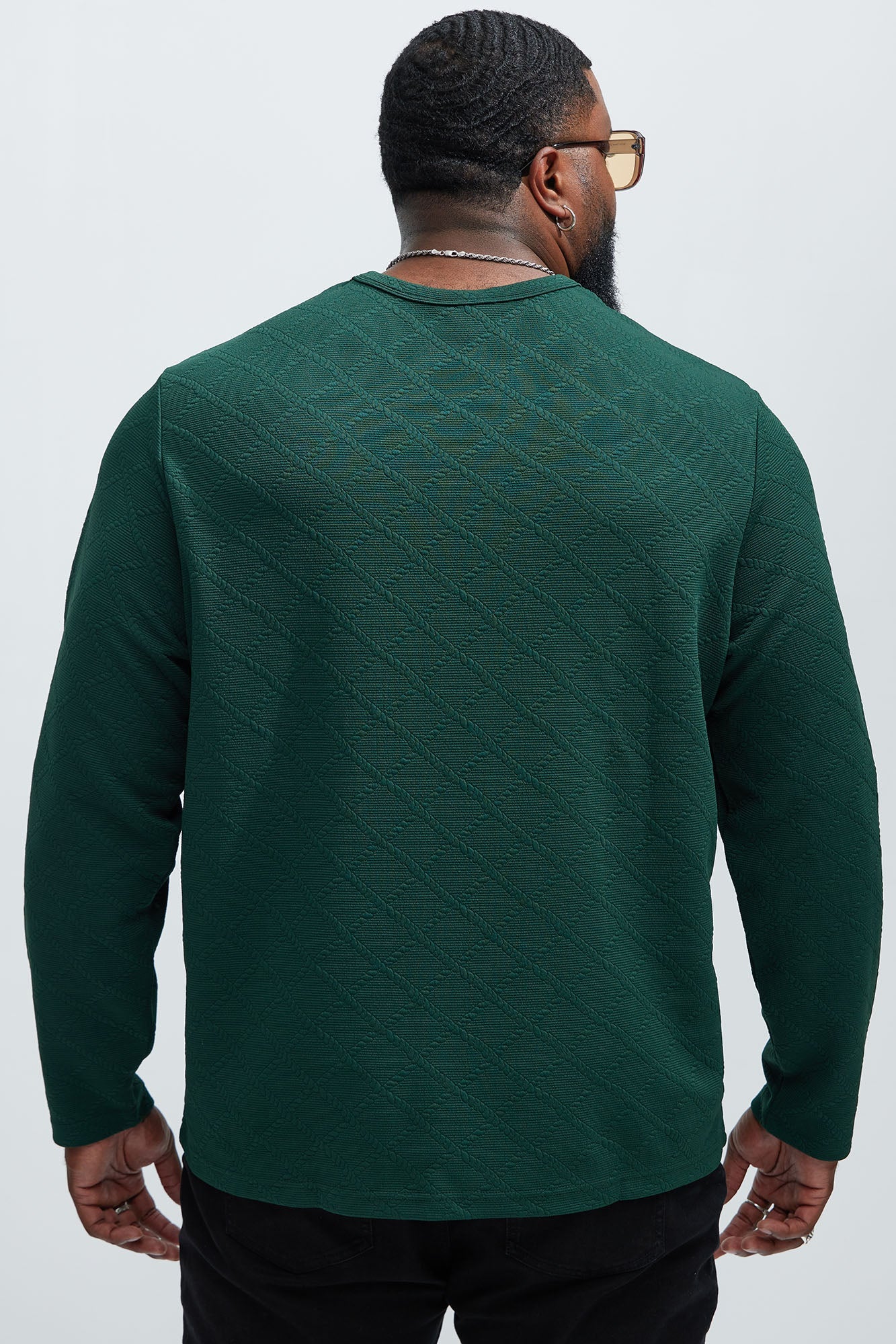 Lingo Textured Long Sleeve Tee - Green Fashion Nova