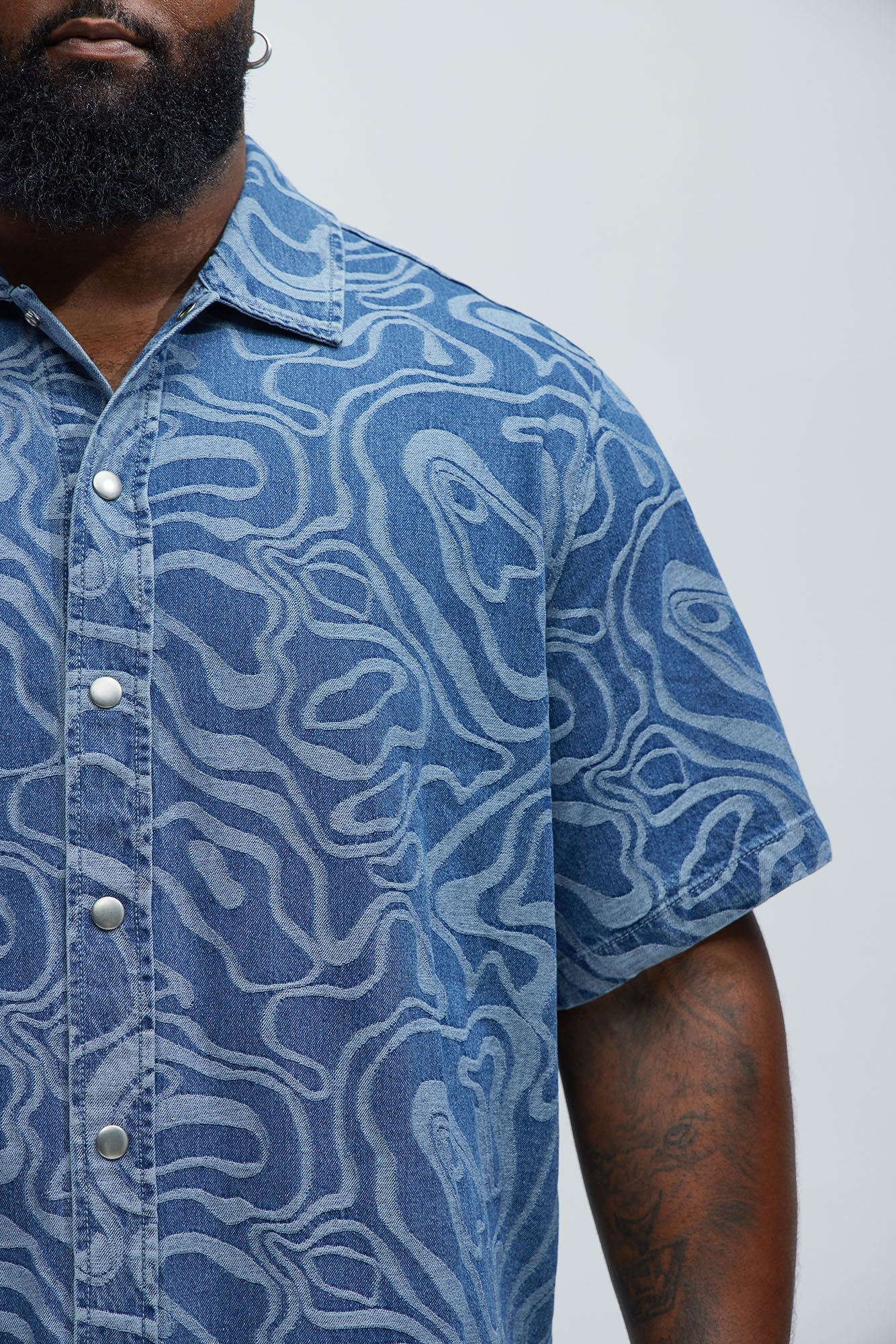 Fingerprints Swirl Denim Shirt - Medium Blue Wash Fashion Nova