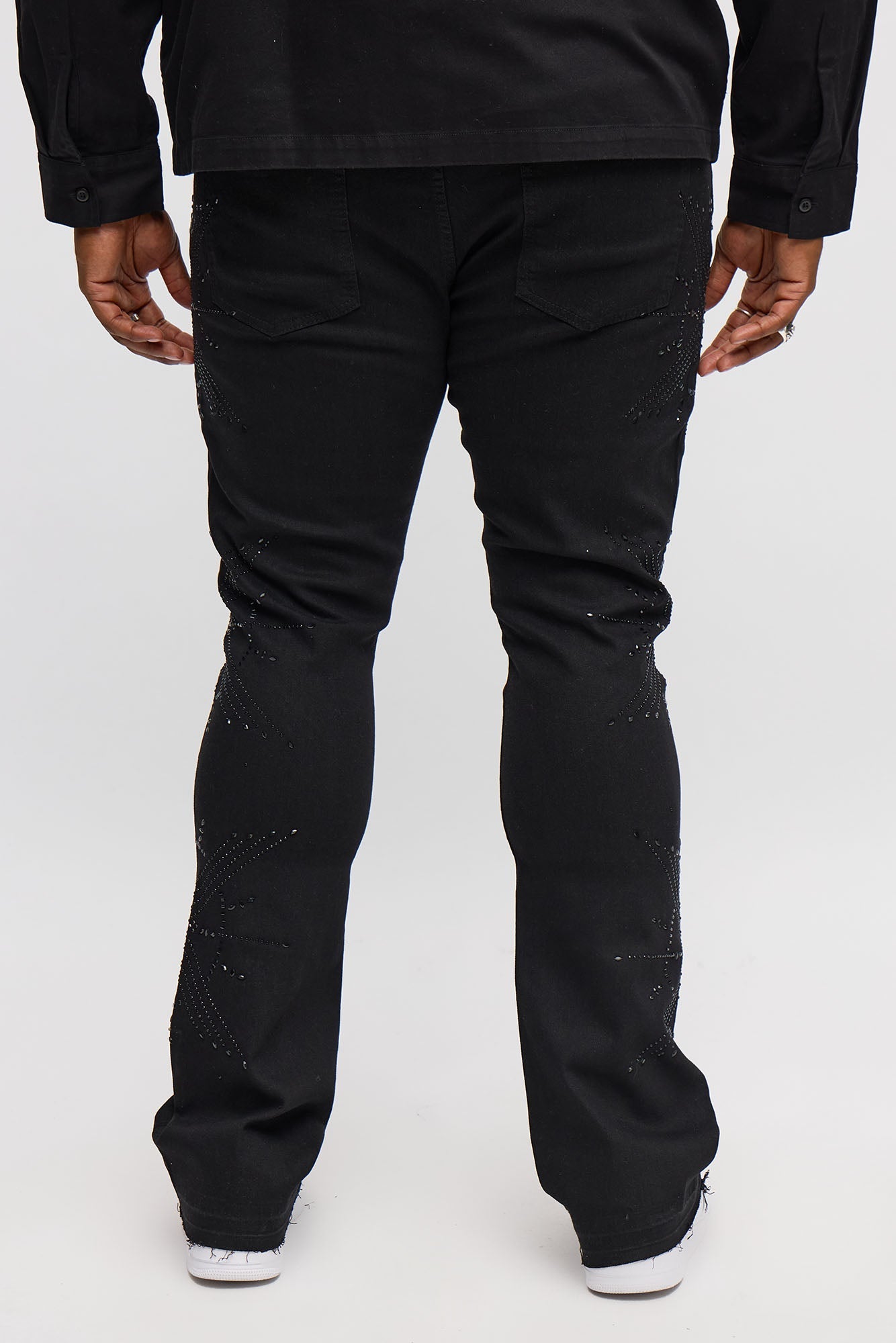 Stacked Skinny Flare Within Star Jeweled Jean - Black Fashion Nova