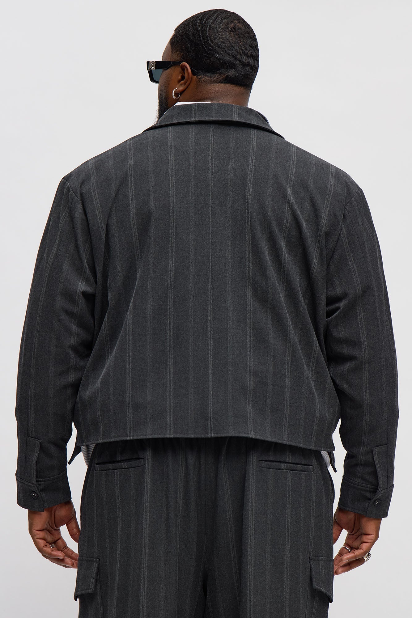 Relaxed Striped Suiting Bomber Jacket - Grey/combo Fashion Nova
