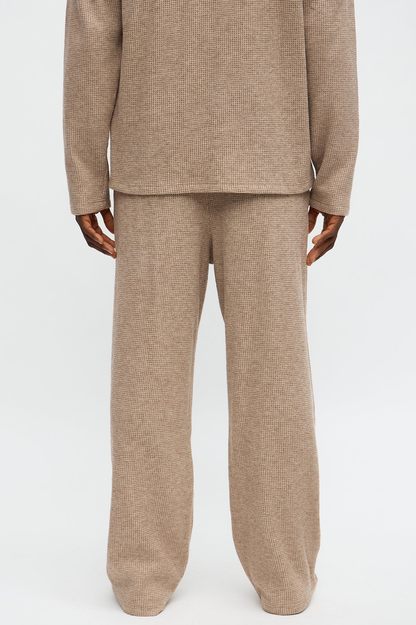 Relaxed Straight Cozy Waffle Textured Pant - Tan Fashion Nova