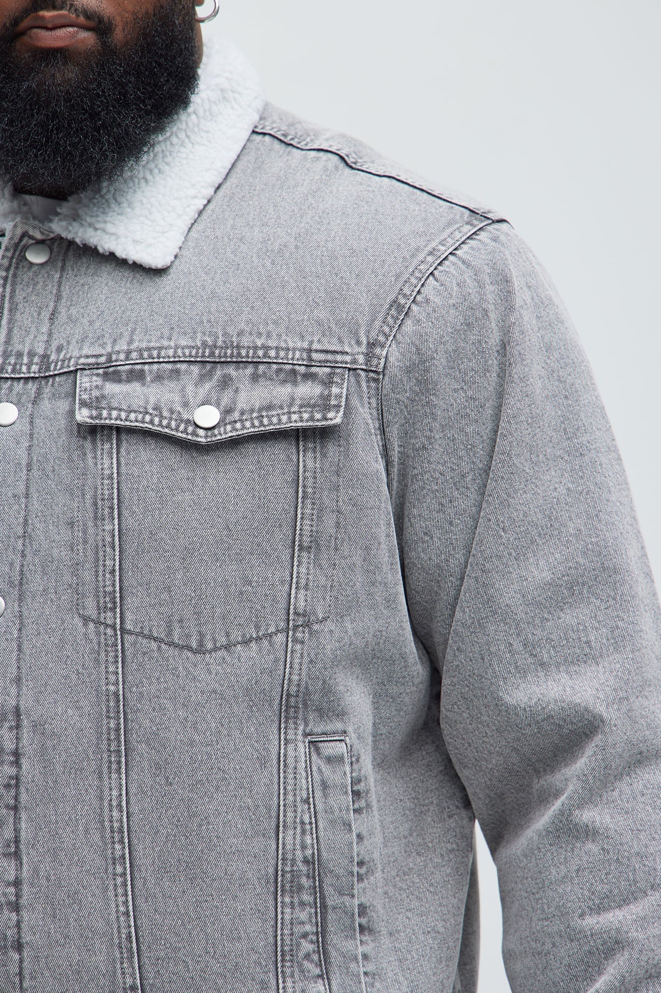 Street Dreams Sherpa Collar Jacket - Grey/combo Fashion Nova