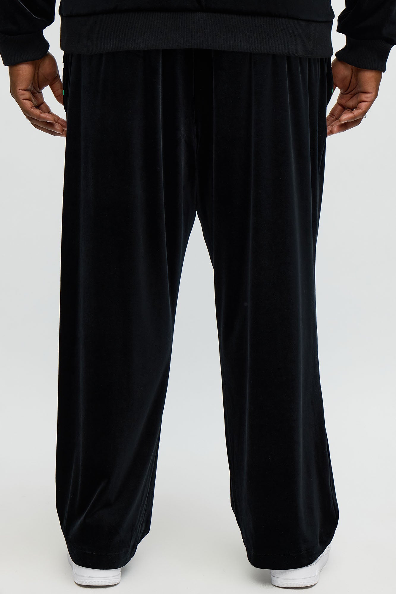 Velour Piped Courtside Straight Track Pant - Black/Green Fashion Nova