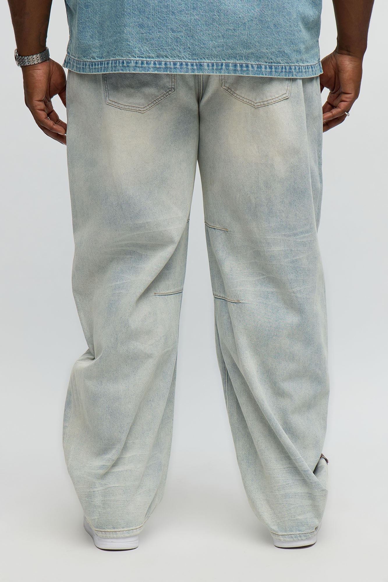Barrel Patched Tapestry Jeans - Light Blue Wash Fashion Nova