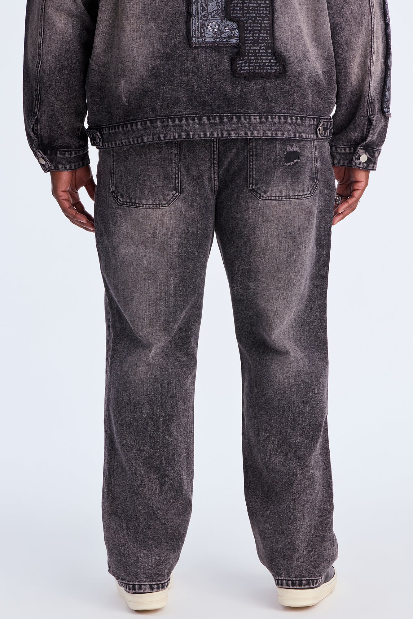 Straight In Due Time Distressed Patch Jean - Black Wash Fashion Nova