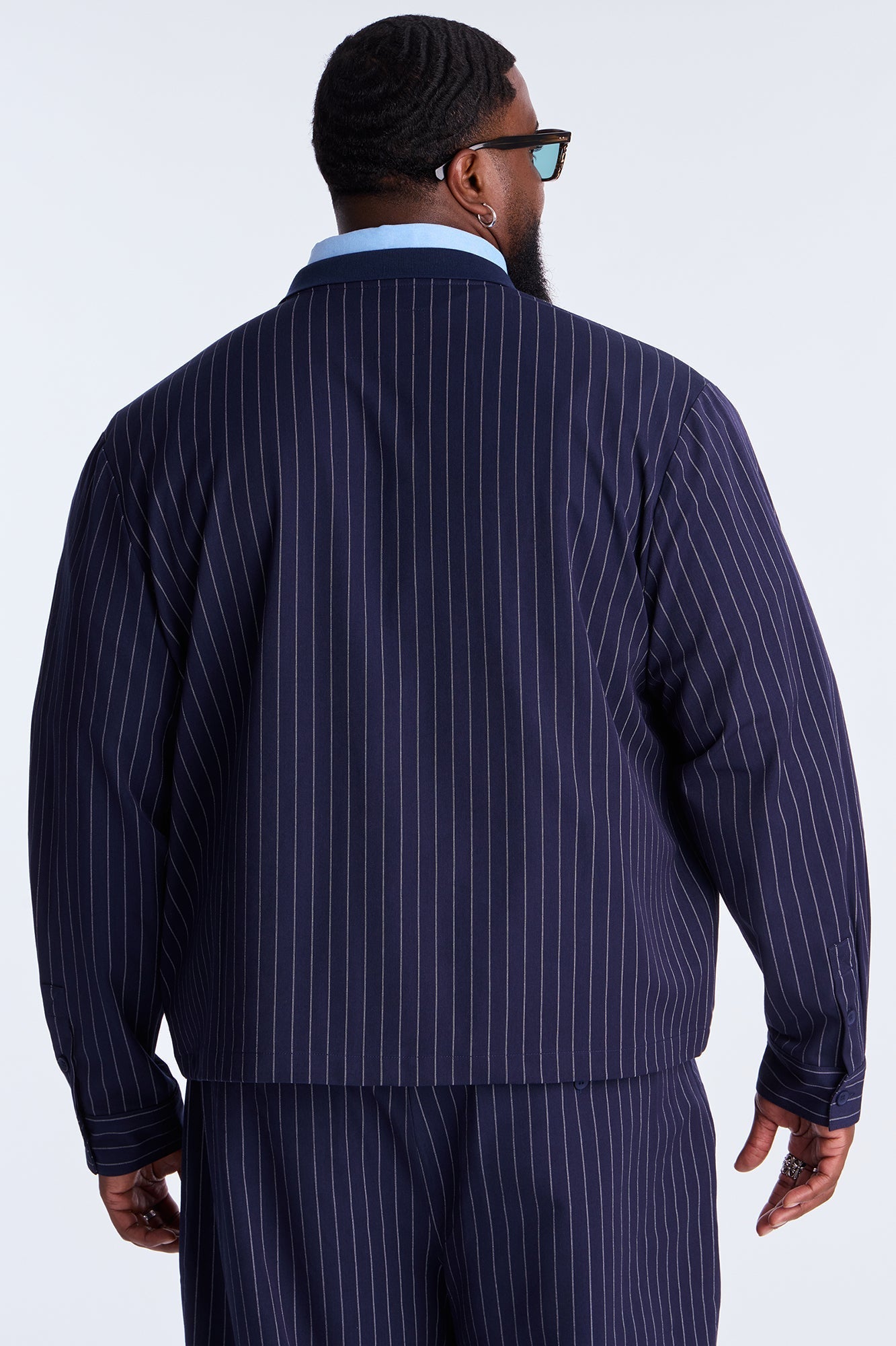 Straight Striped Elevated Shirt Jacket - Navy Fashion Nova