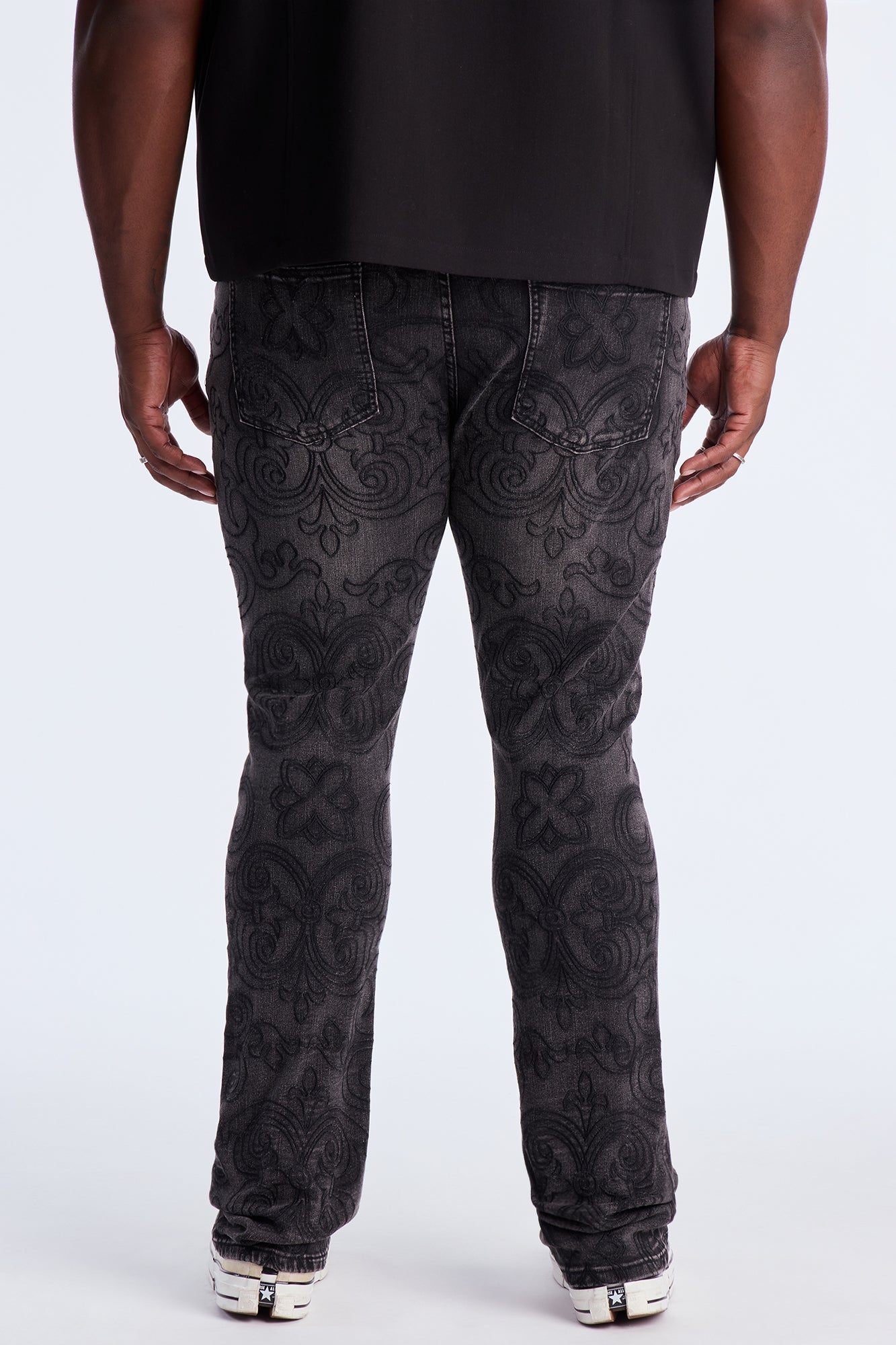 Stacked Skinny Flare Mystic Embroidered Jean - Black Wash Fashion Nova