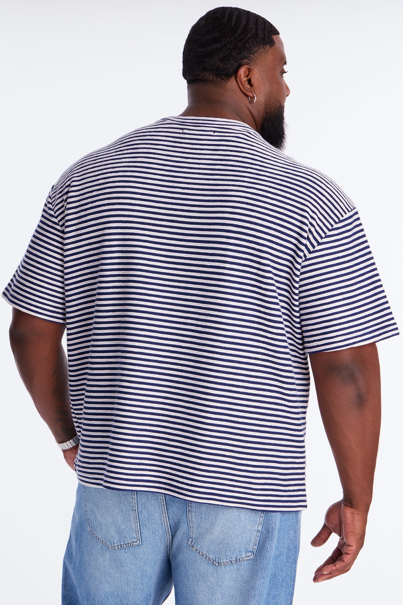 Rib Textured Stripe Relaxed Tee - Blue/combo Fashion Nova