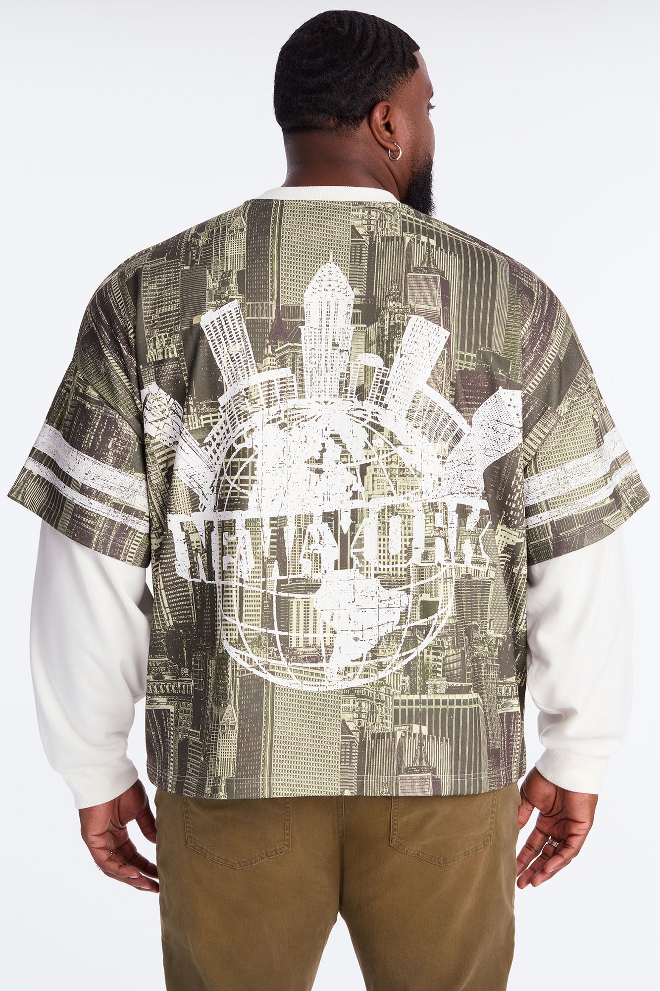 Oversized Concrete Jungle Skylines Long Sleeve Tee - Green/combo Fashion Nova