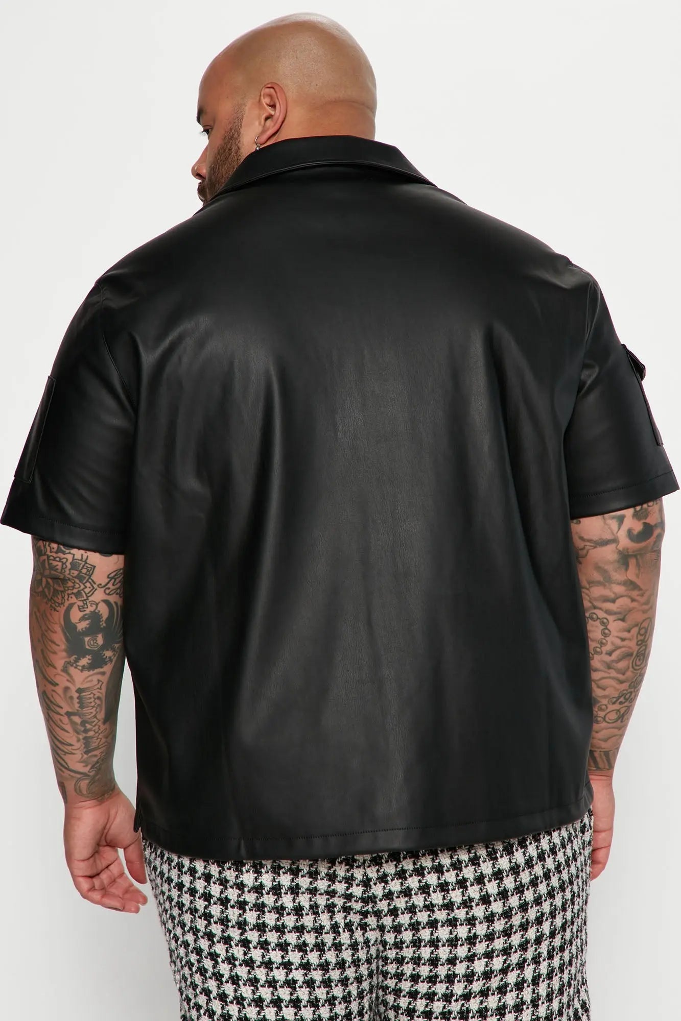 Utility Faux Leather Short Sleeve Button Up Shirt - Black Fashion Nova